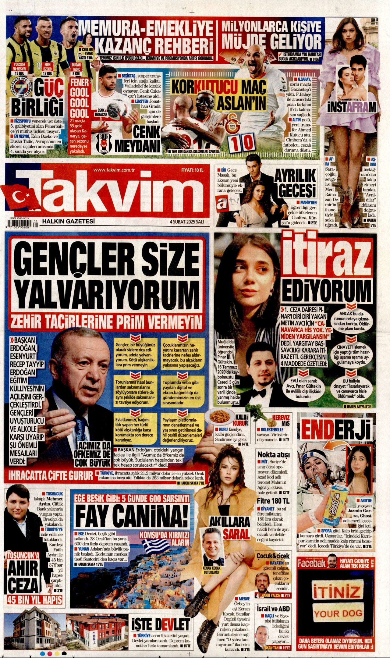 TAKVİM gazetesinin 4 Şubat 2025 tarihli birinci sayfası