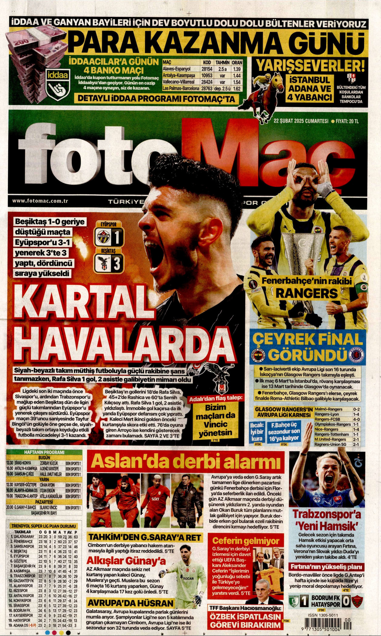 FOTOMAÇ gazetesinin 22 Şubat 2025 tarihli birinci sayfası