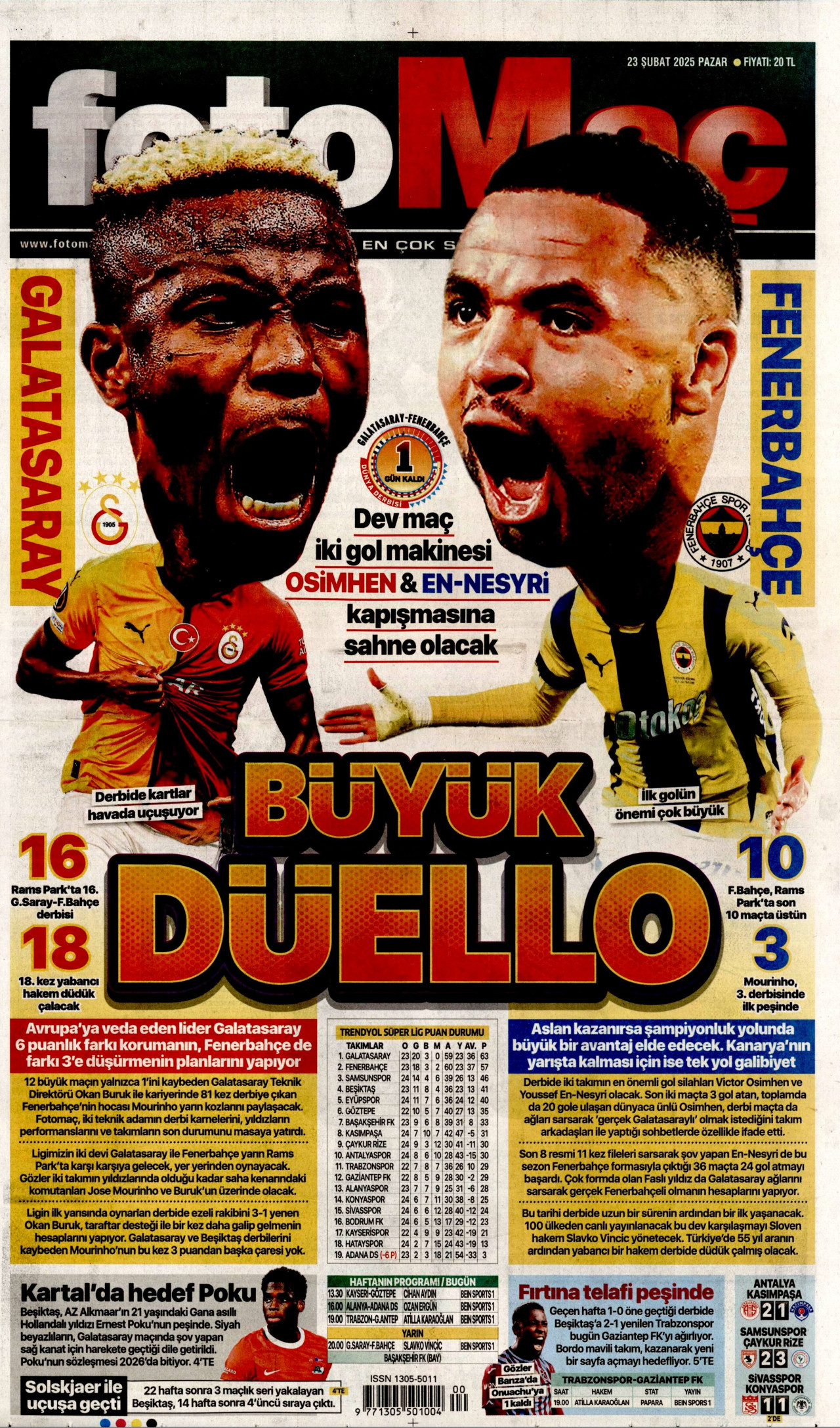 FOTOMAÇ gazetesinin 23 Şubat 2025 tarihli birinci sayfası