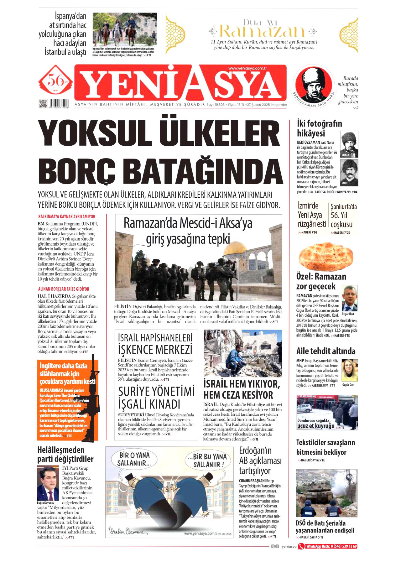 YENİ ASYA gazetesinin 27 Şubat 2025 tarihli birinci sayfası