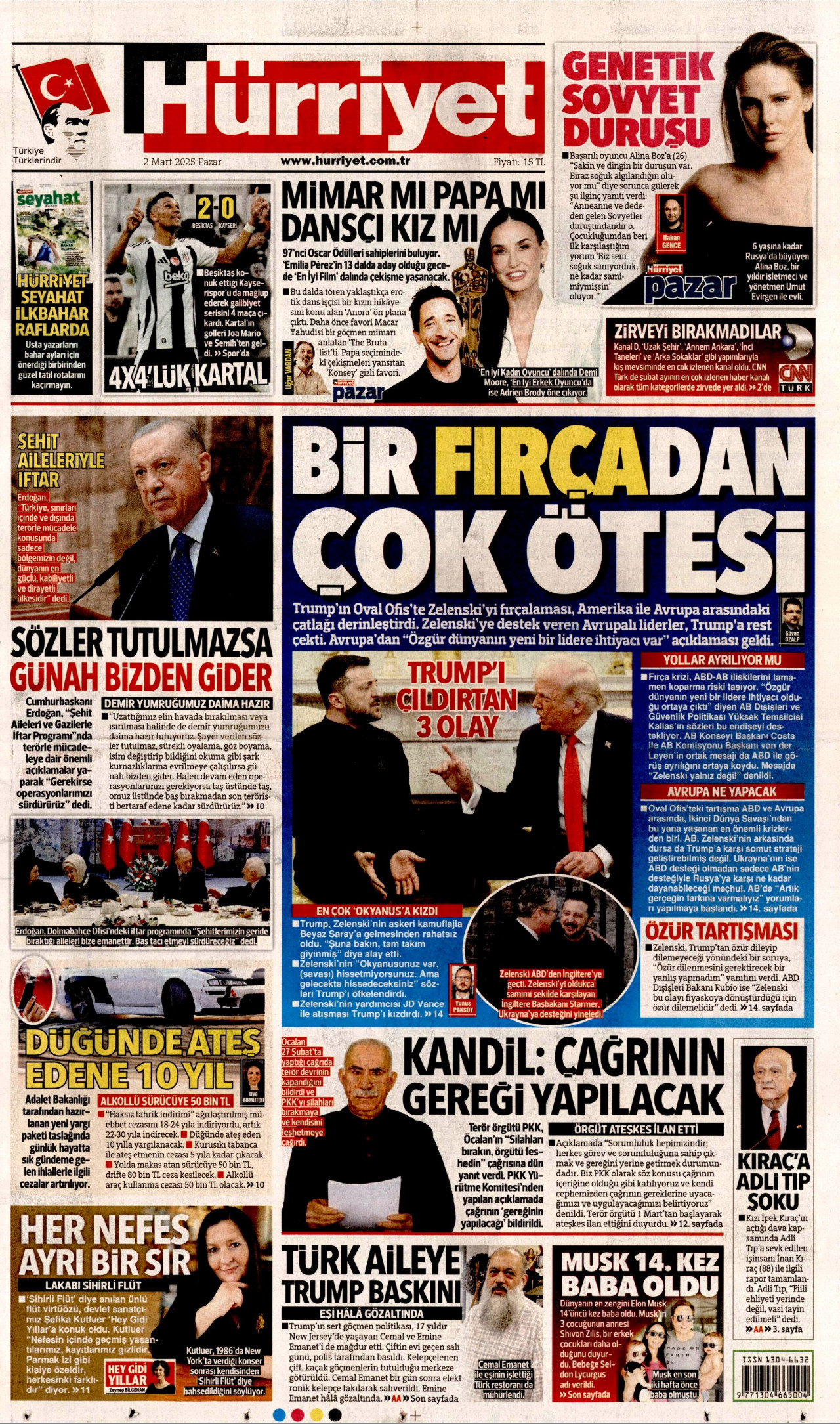HÜRRİYET gazetesinin 2 Mart 2025 tarihli birinci sayfası