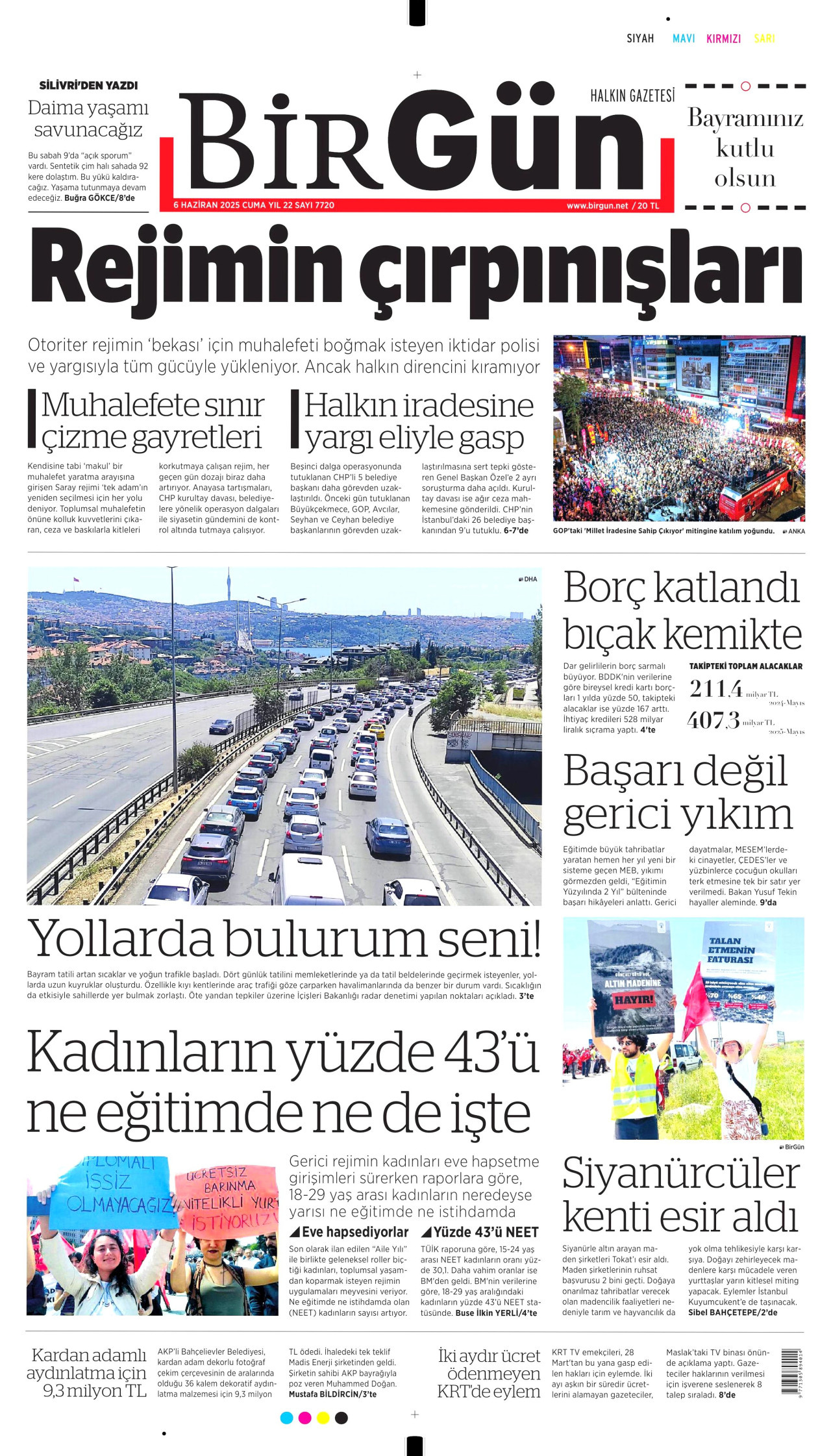 BİRGÜN gazetesinin 6 Haziran 2025 tarihli birinci sayfası