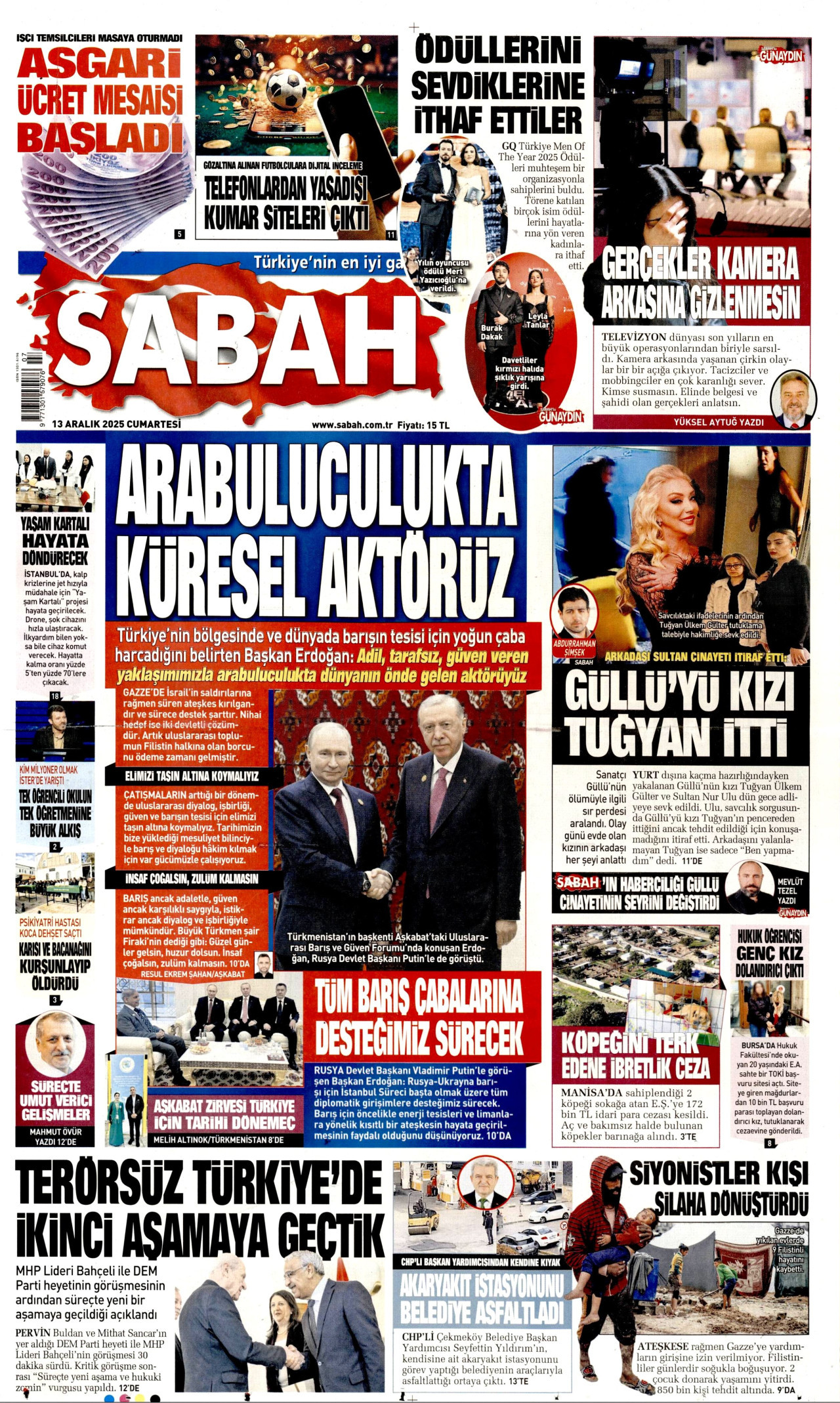 SABAH gazetesinin 13 Aralık 2025 tarihli birinci sayfası