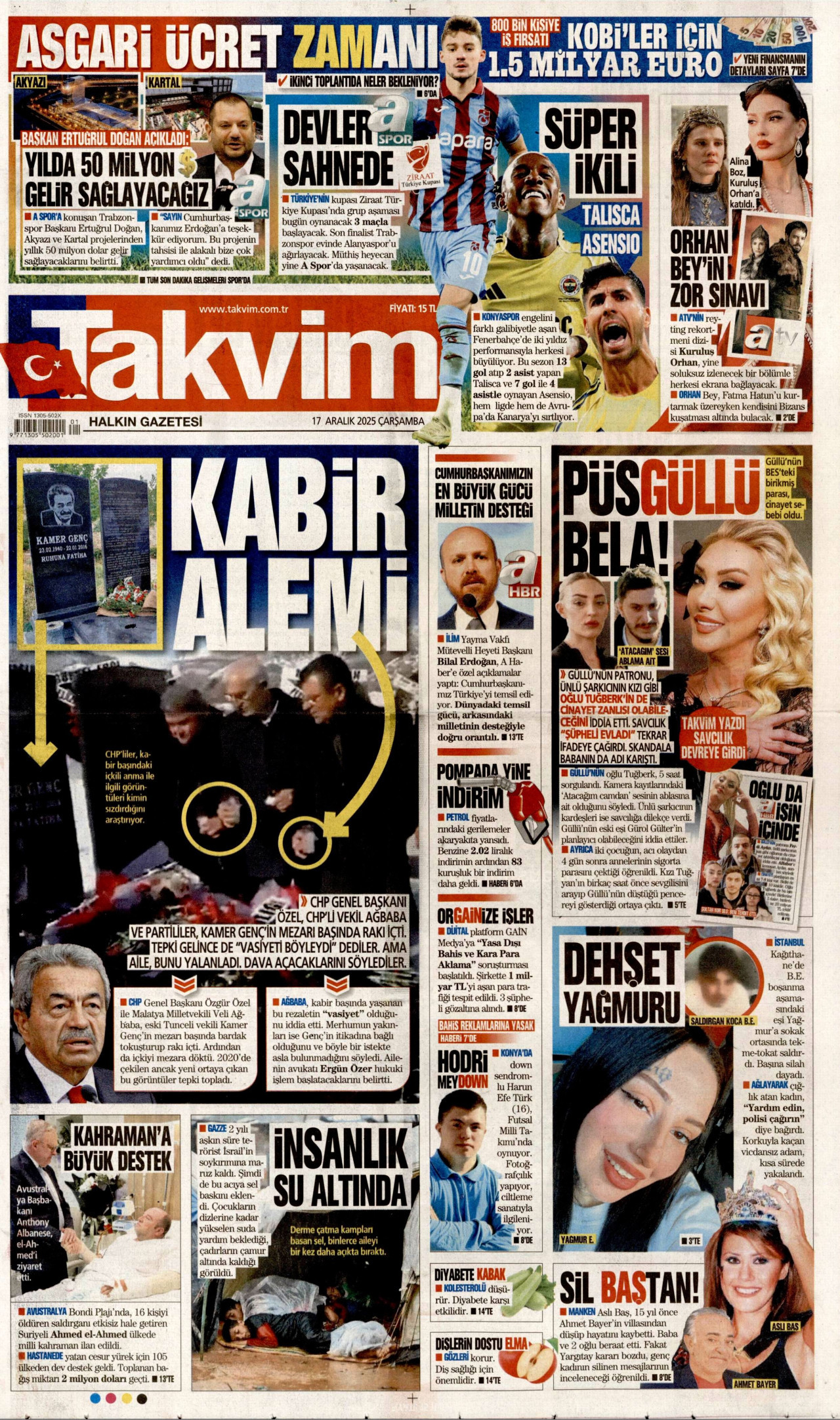 TAKVİM gazetesinin 17 Aralık 2025 tarihli birinci sayfası