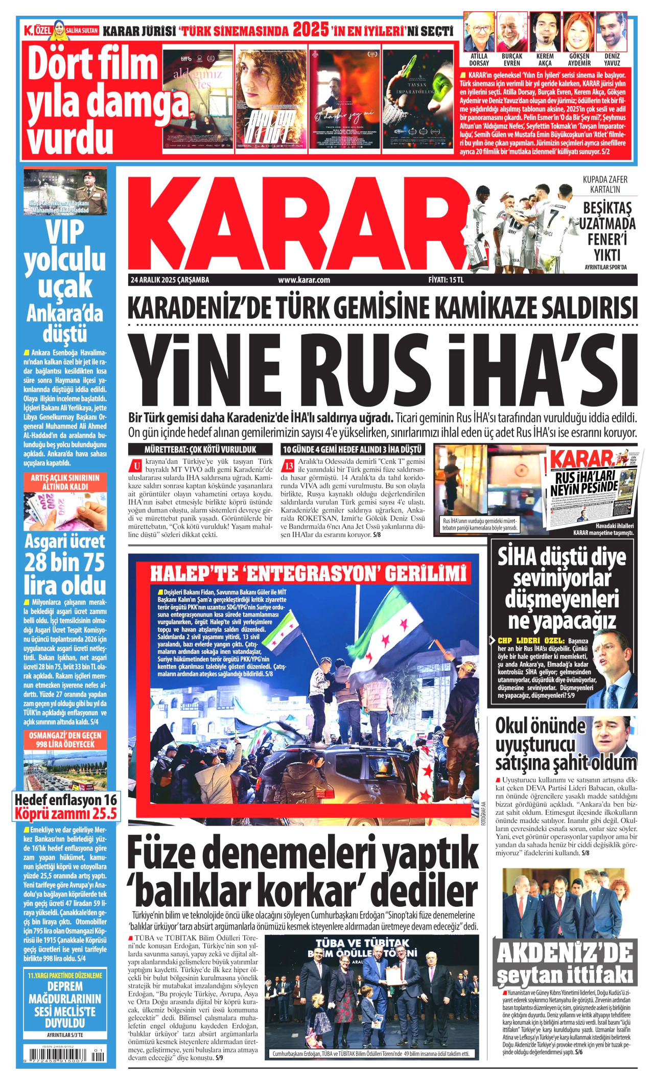 KARAR gazetesinin 24 Aralık 2025 tarihli birinci sayfası
