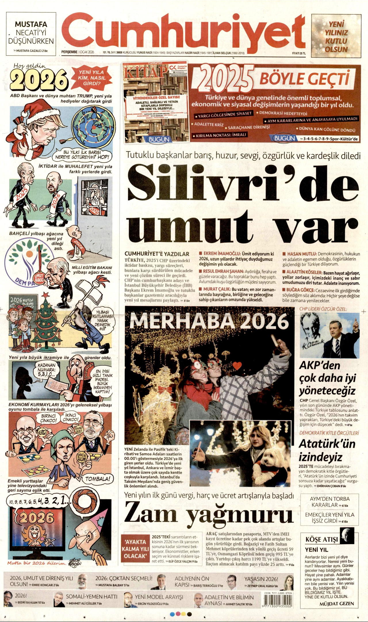 CUMHURİYET gazetesinin 1 Ocak 2026 tarihli birinci sayfası
