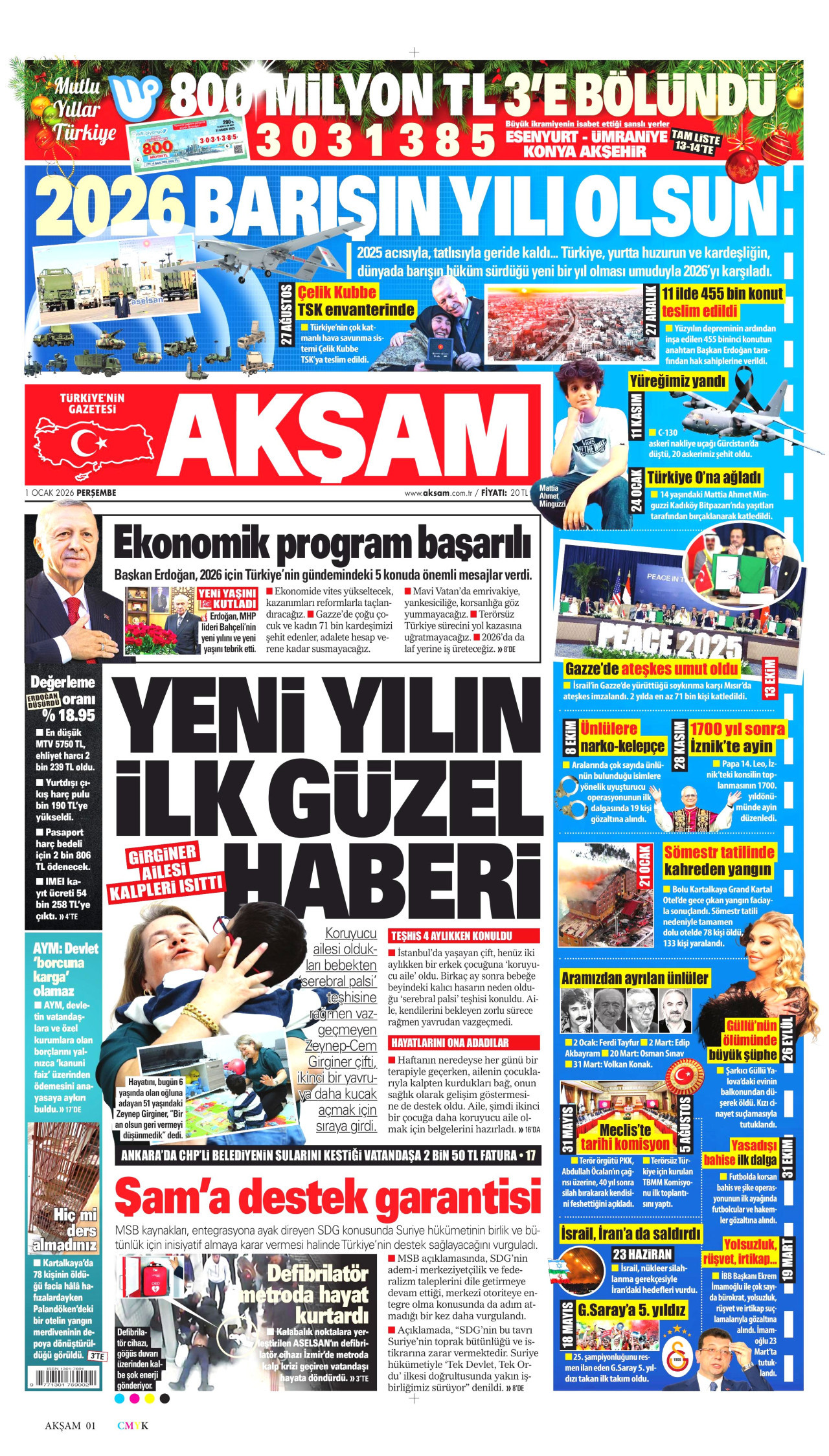 AKŞAM gazetesinin 1 Ocak 2026 tarihli birinci sayfası