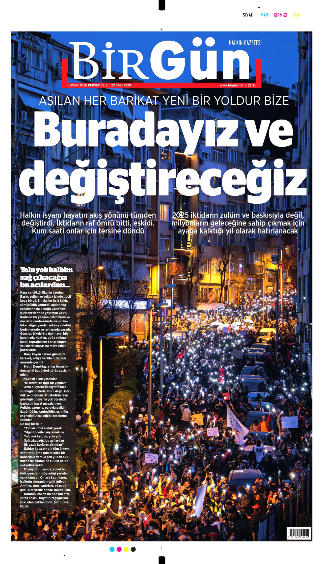 BİRGÜN gazetesinin 1 Ocak 2026 tarihli birinci sayfası