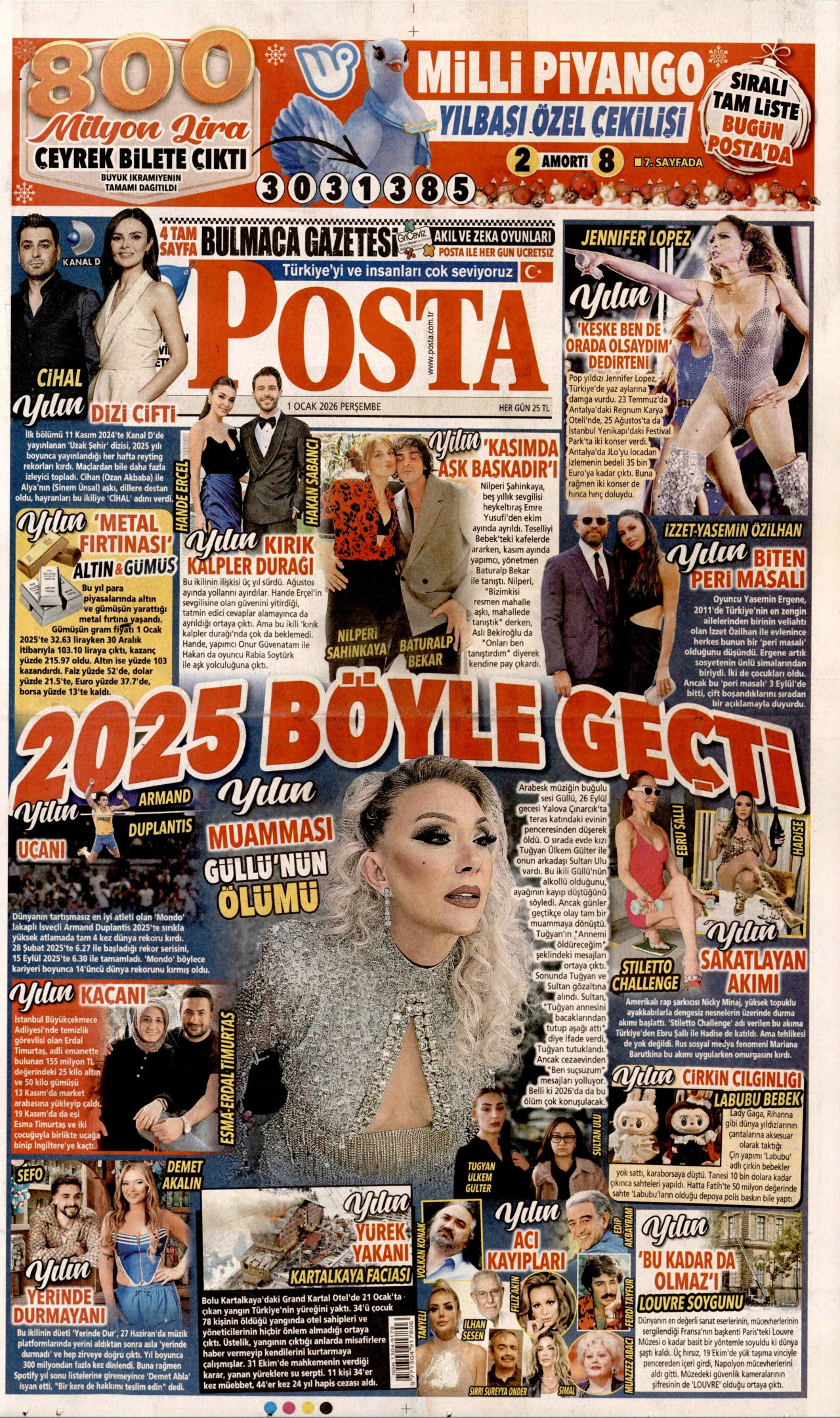 POSTA gazetesinin 1 Ocak 2026 tarihli birinci sayfası