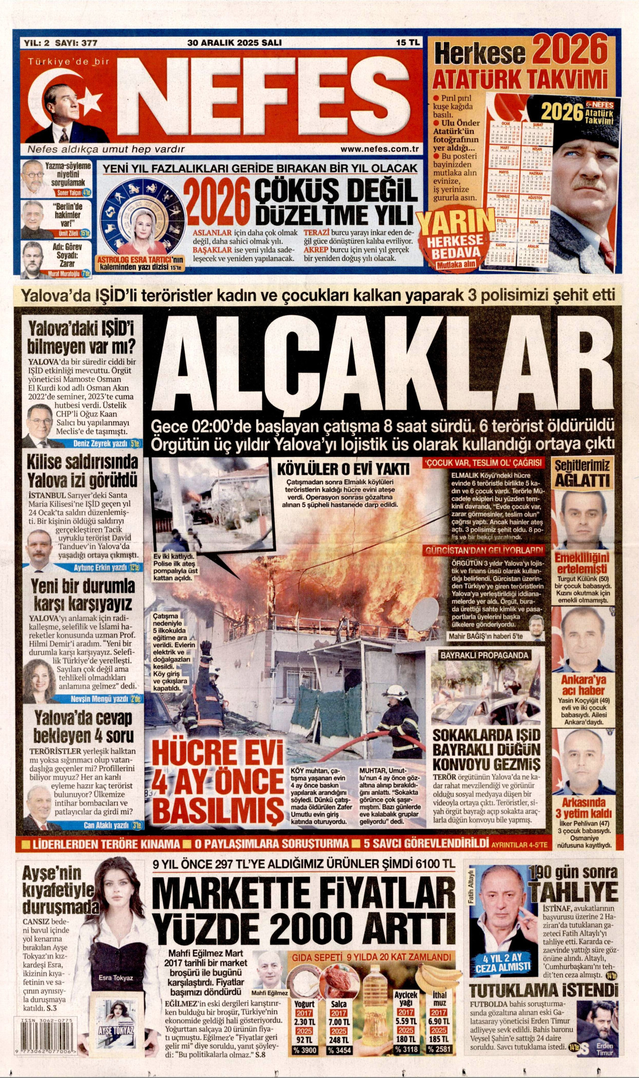 NEFES gazetesinin 30 Aralık 2025 tarihli birinci sayfası