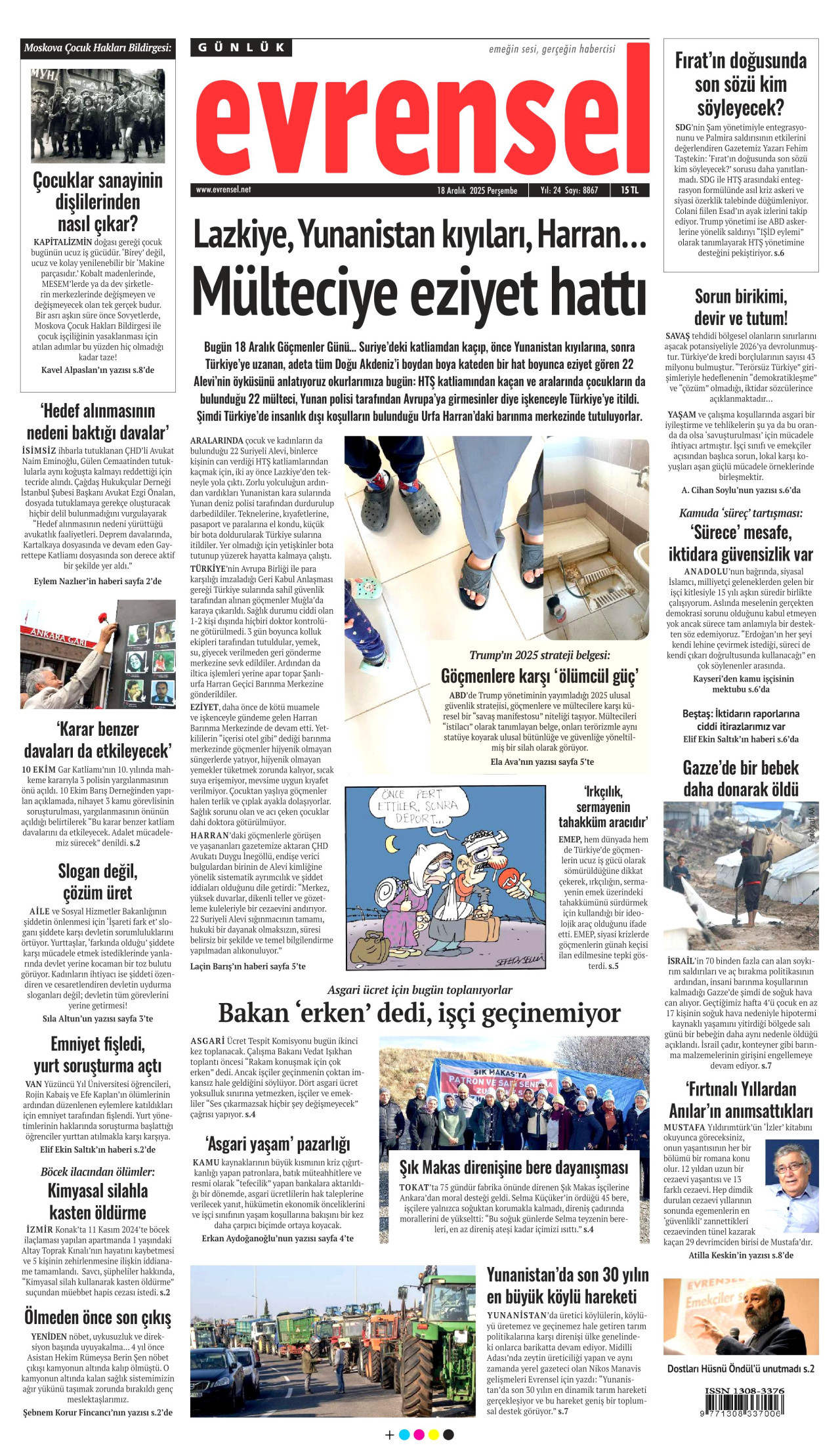 EVRENSEL gazetesinin 18 Aralık 2025 tarihli birinci sayfası