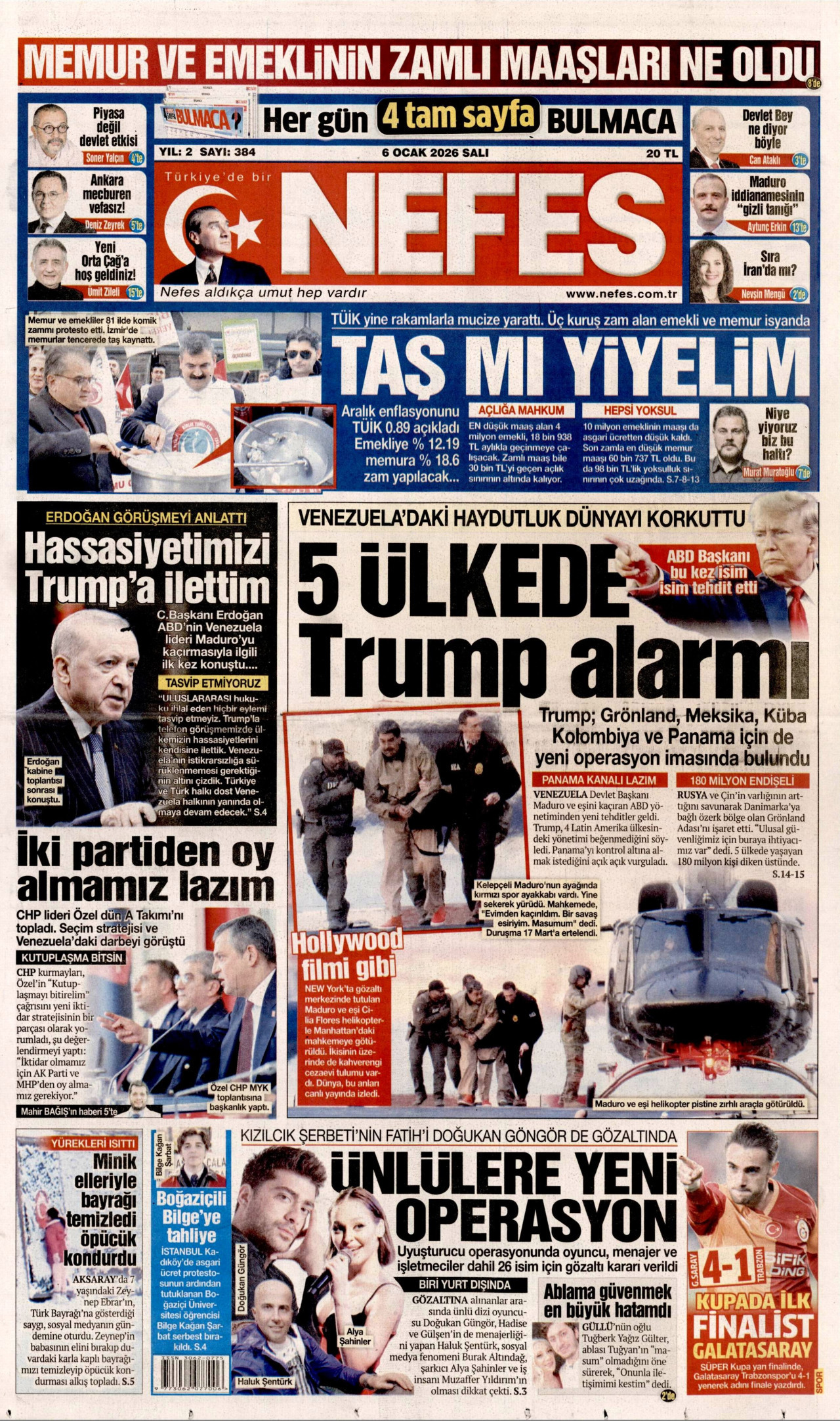 NEFES gazetesinin 6 Ocak 2026 tarihli birinci sayfası
