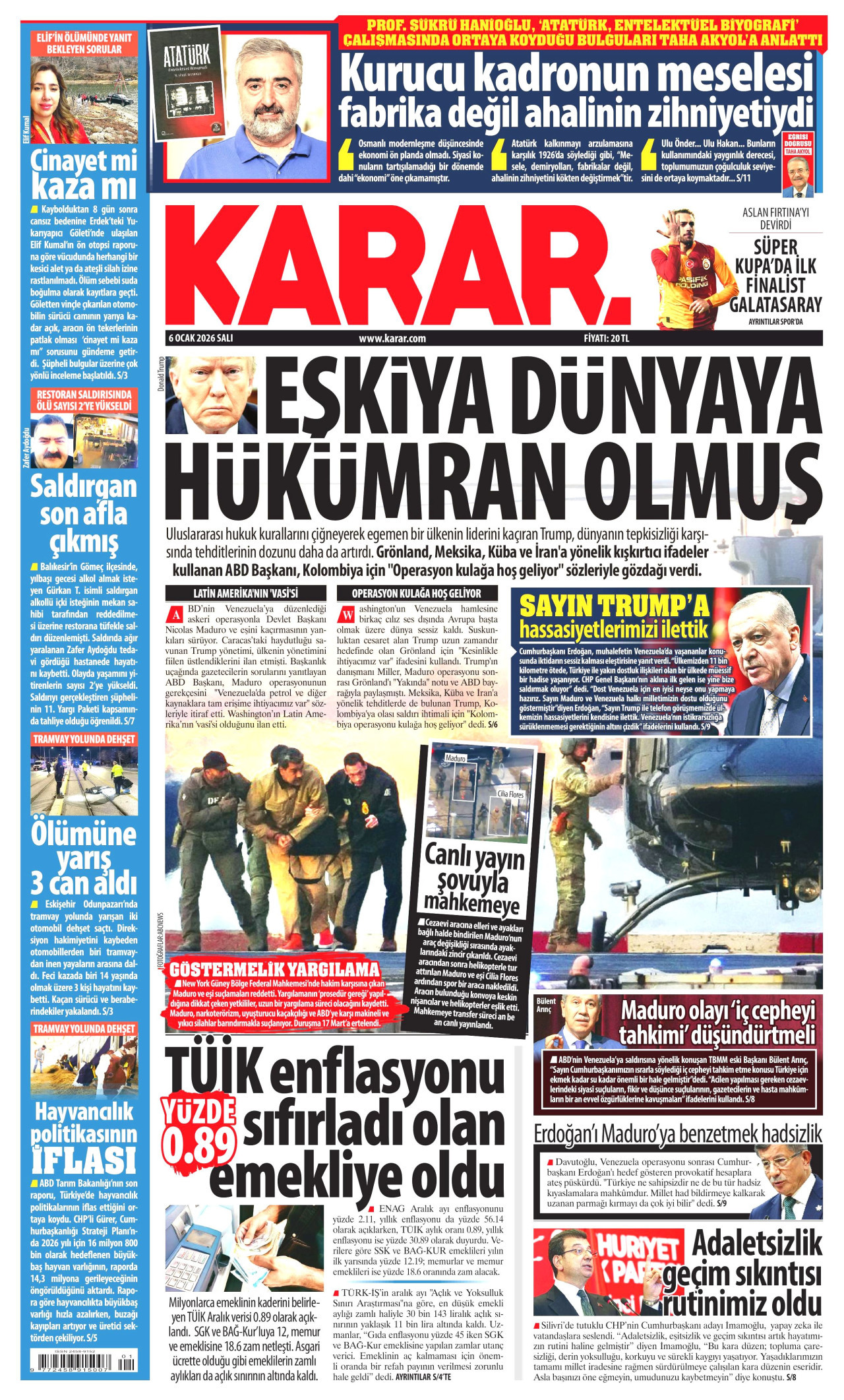 KARAR gazetesinin 6 Ocak 2026 tarihli birinci sayfası