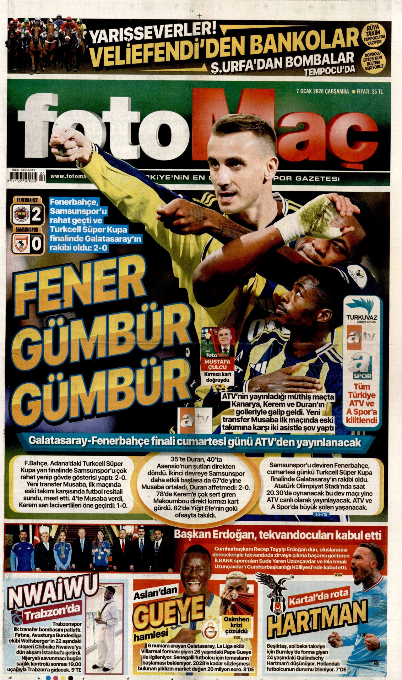 FOTOMAÇ gazetesinin 7 Ocak 2026 tarihli birinci sayfası