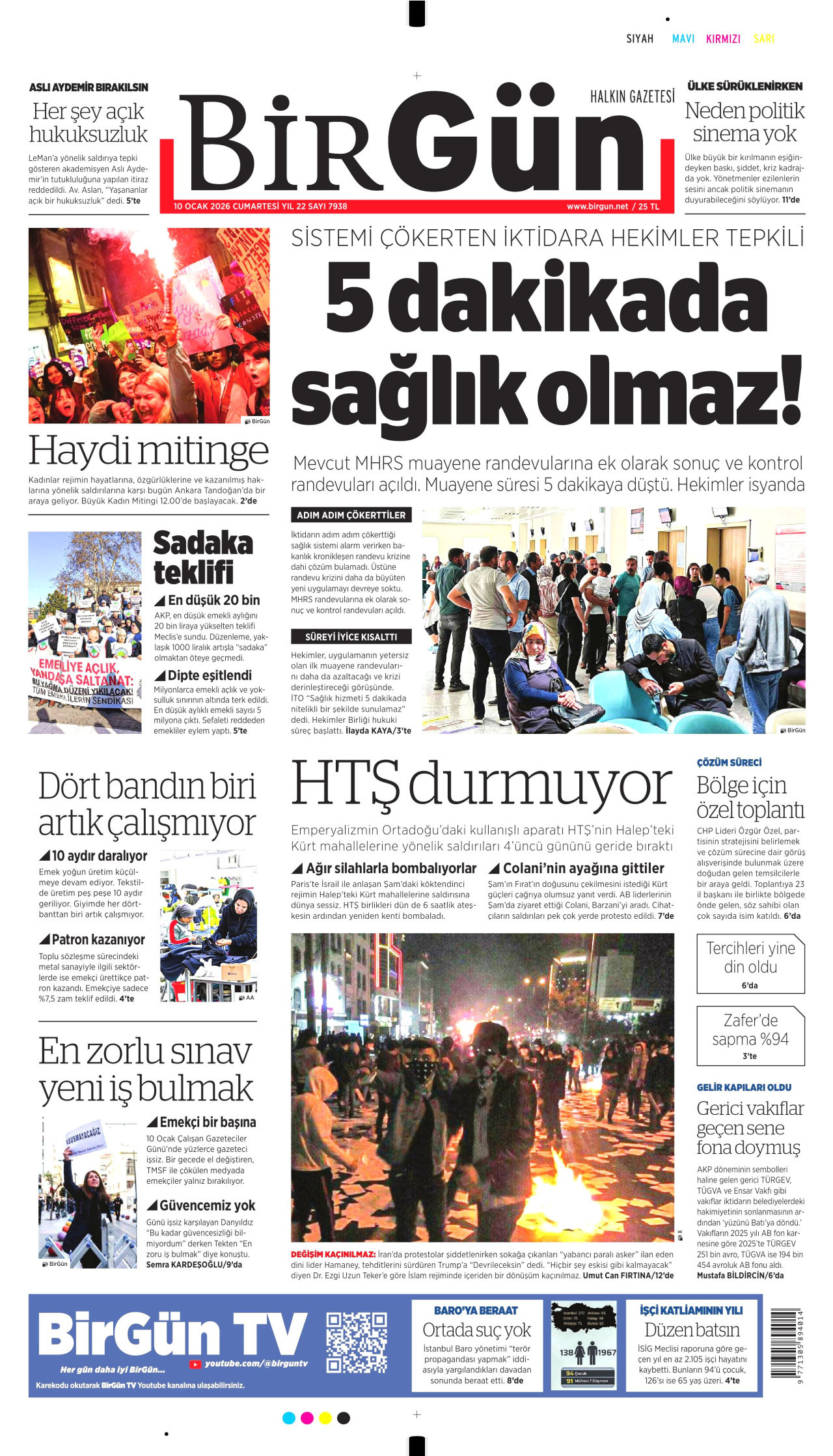 BİRGÜN gazetesinin 10 Ocak 2026 tarihli birinci sayfası