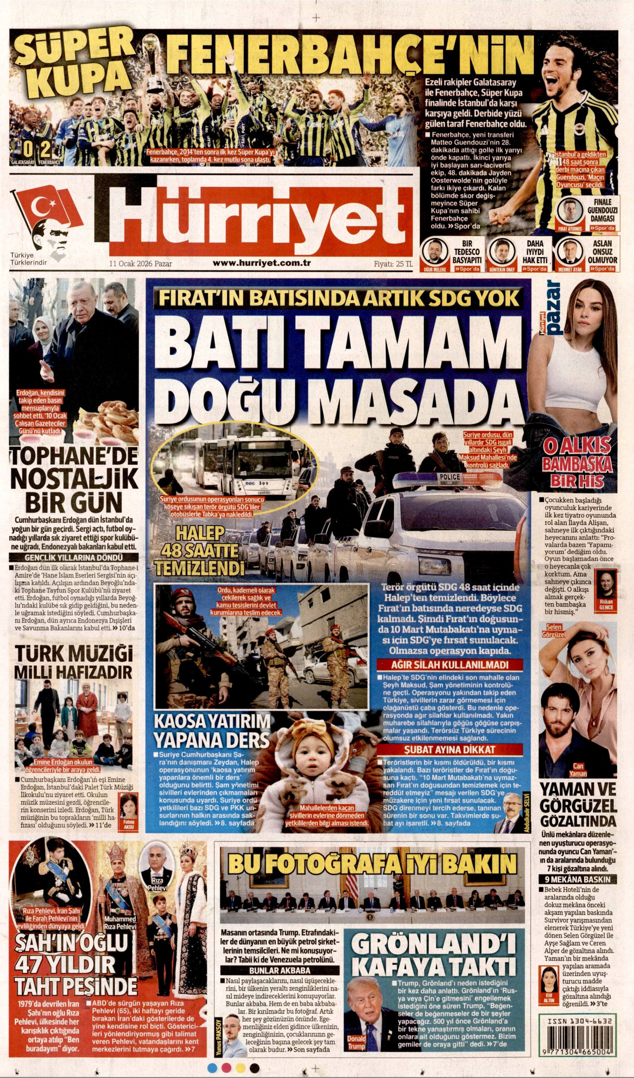 HÜRRİYET gazetesinin 11 Ocak 2026 tarihli birinci sayfası