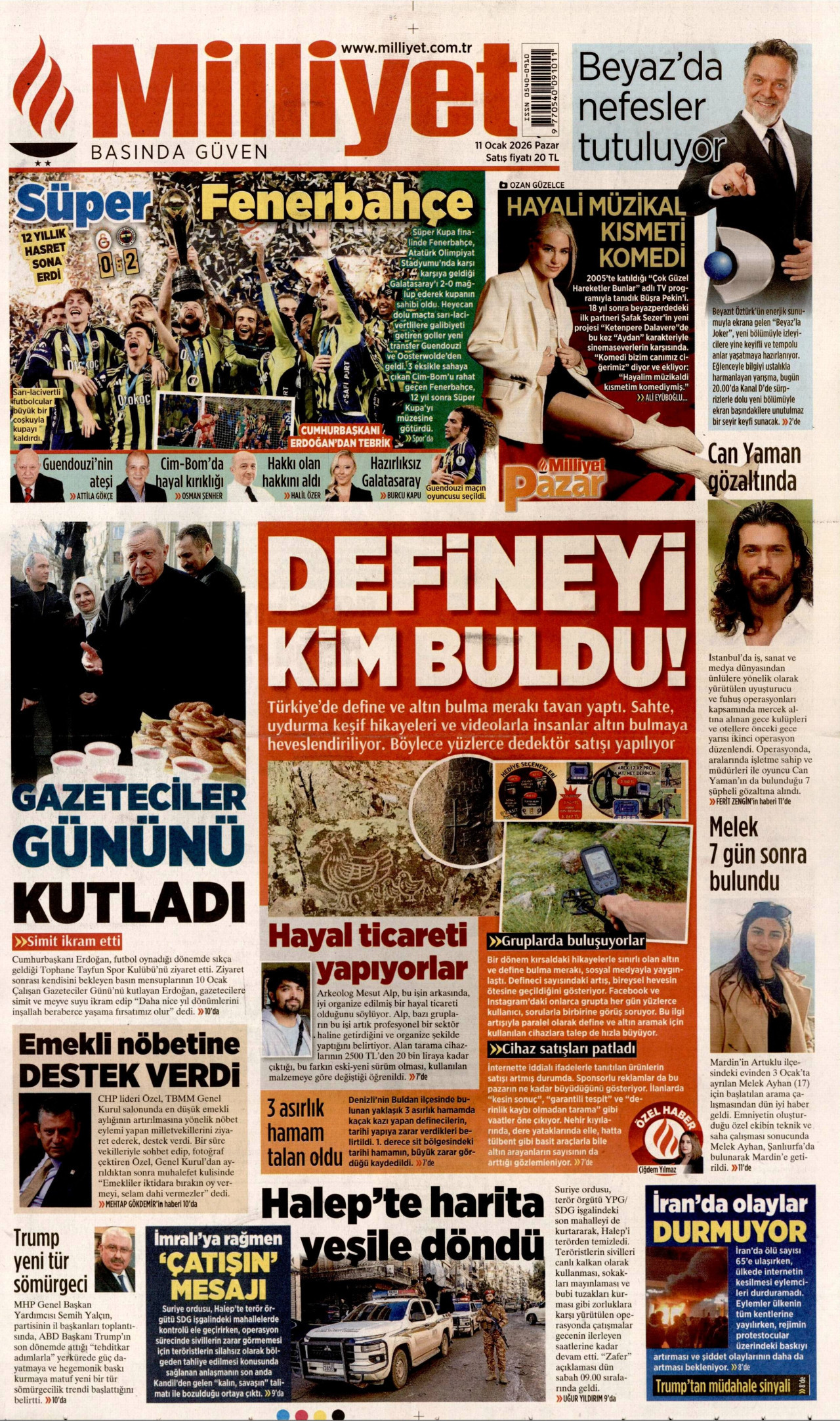 MİLLİYET gazetesinin 11 Ocak 2026 tarihli birinci sayfası