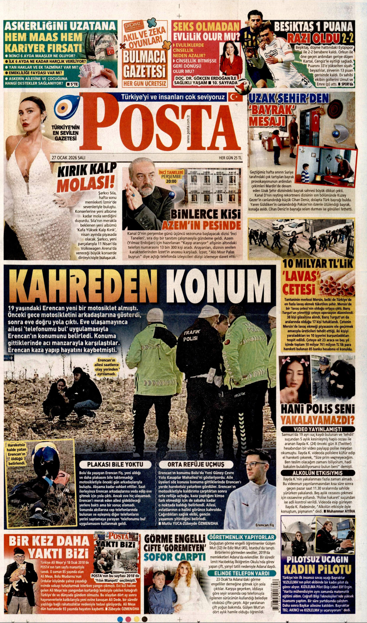 POSTA gazetesinin 27 Ocak 2026 tarihli birinci sayfası