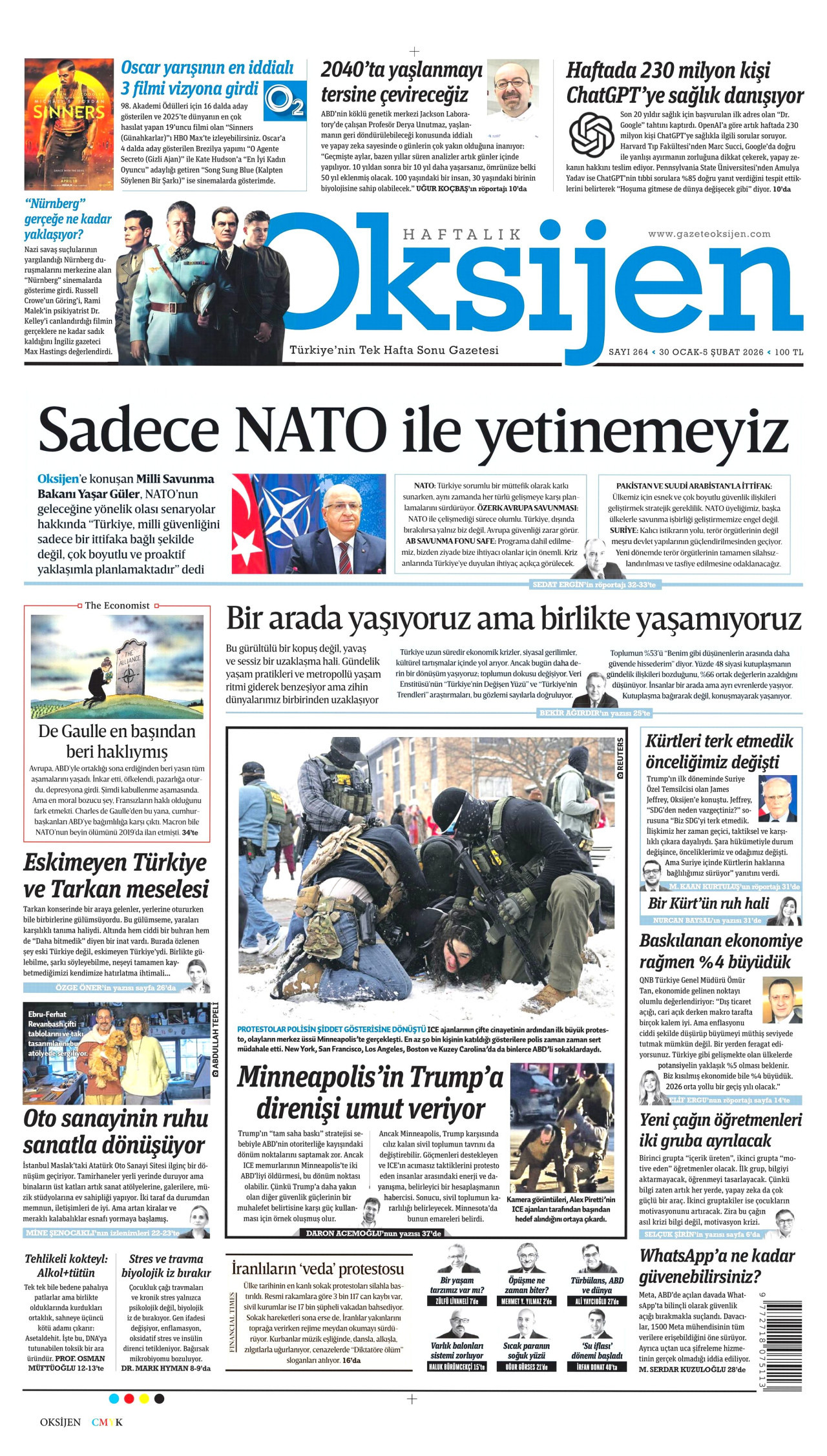 OKSİJEN gazetesinin 30 Ocak 2026 tarihli birinci sayfası