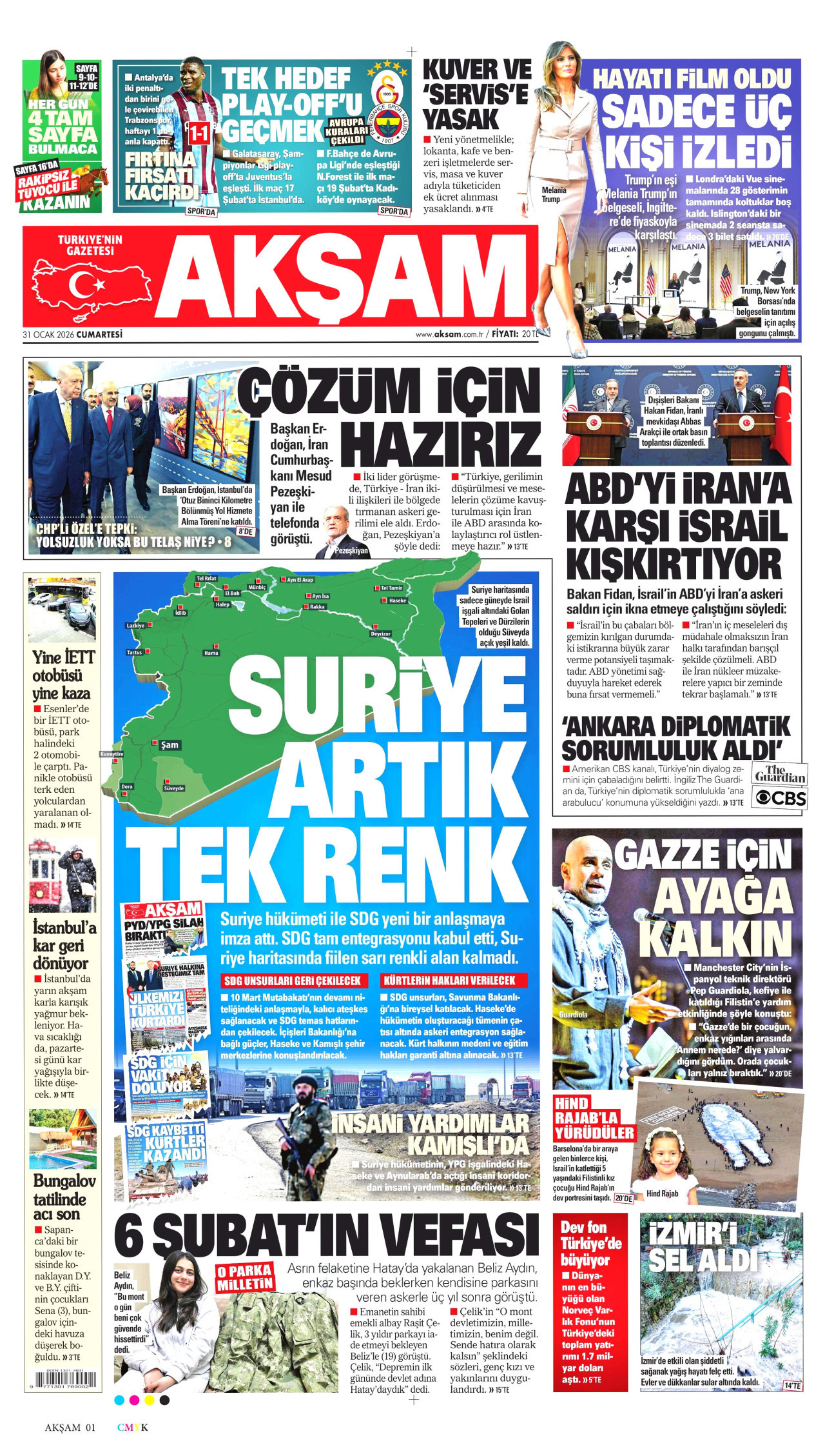 AKŞAM gazetesinin 31 Ocak 2026 tarihli birinci sayfası