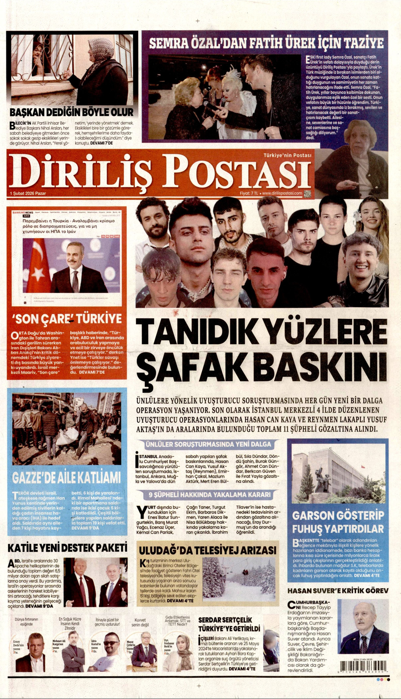 DİRİLİŞ POSTASI gazetesinin 1 Şubat 2026 tarihli birinci sayfası
