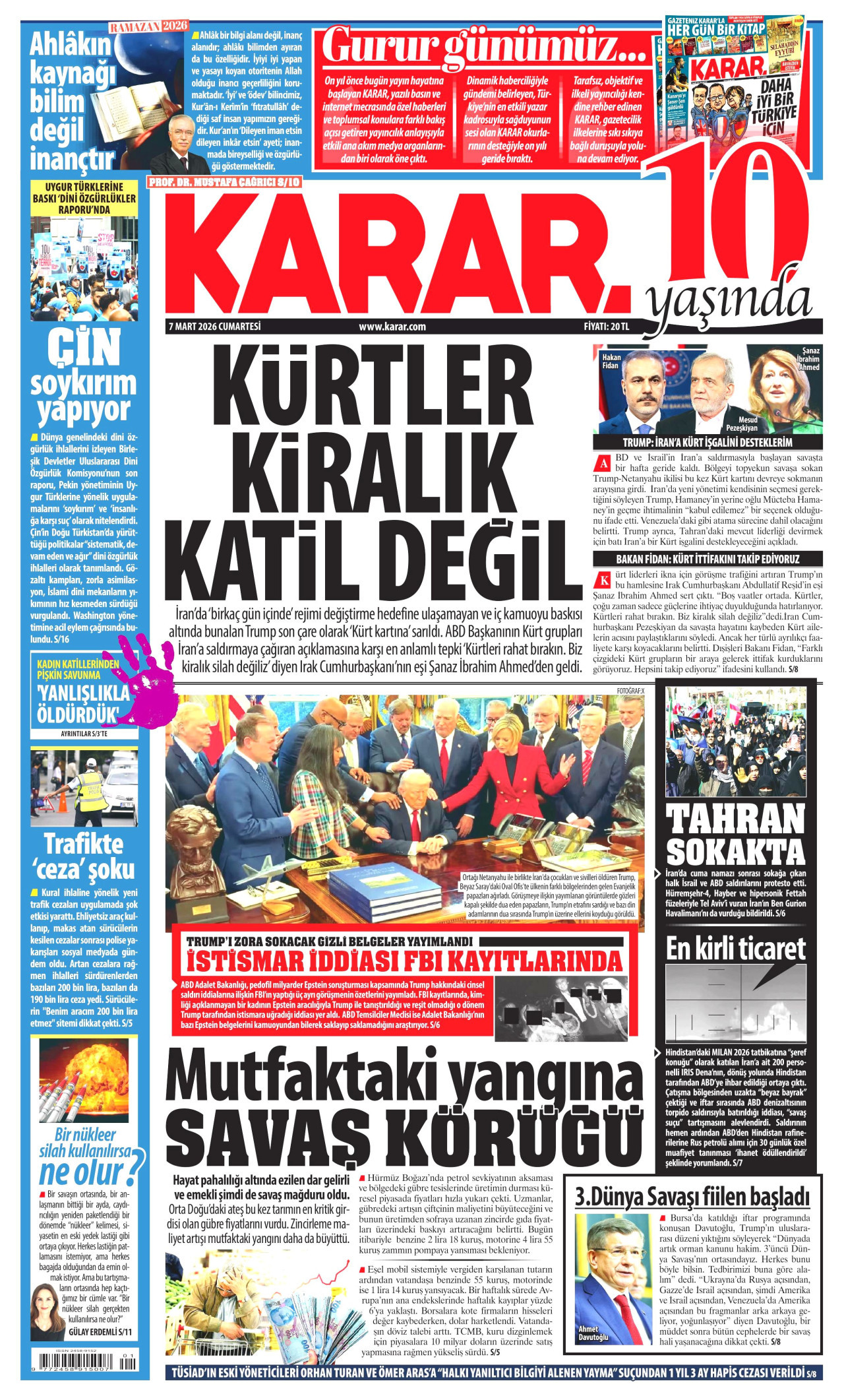 KARAR gazetesinin 7 Mart 2026 tarihli birinci sayfası