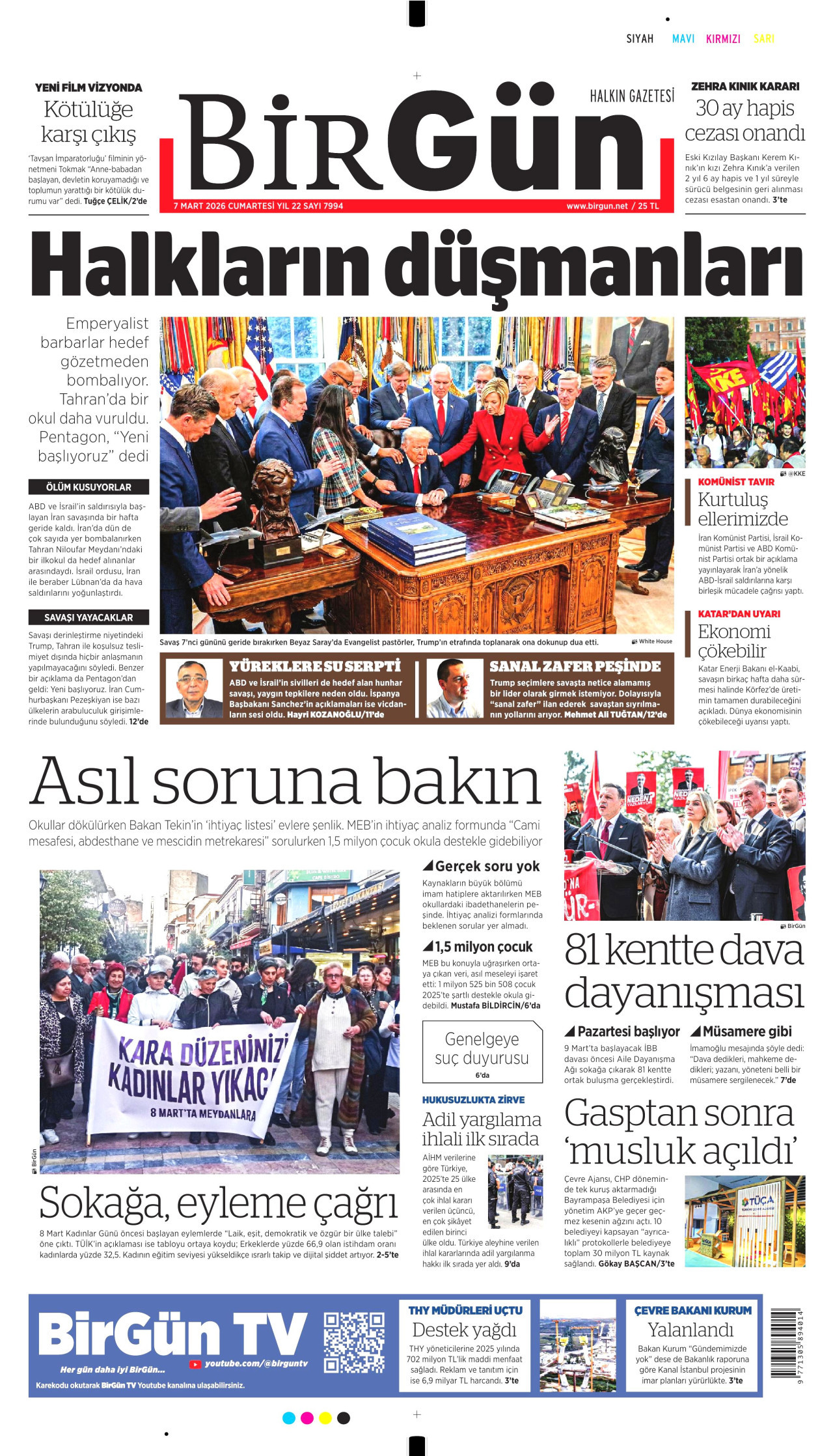 BİRGÜN gazetesinin 7 Mart 2026 tarihli birinci sayfası