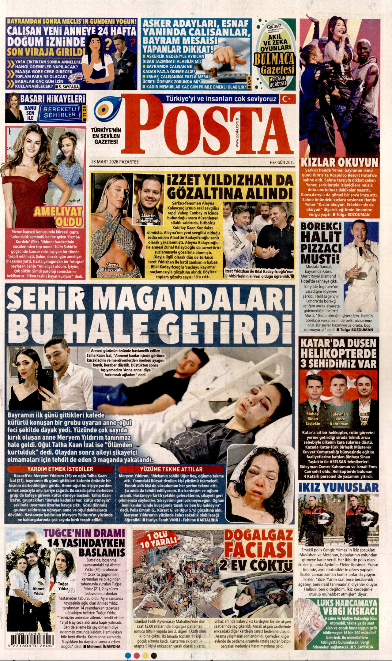 POSTA gazetesinin 23 Mart 2026 tarihli birinci sayfası