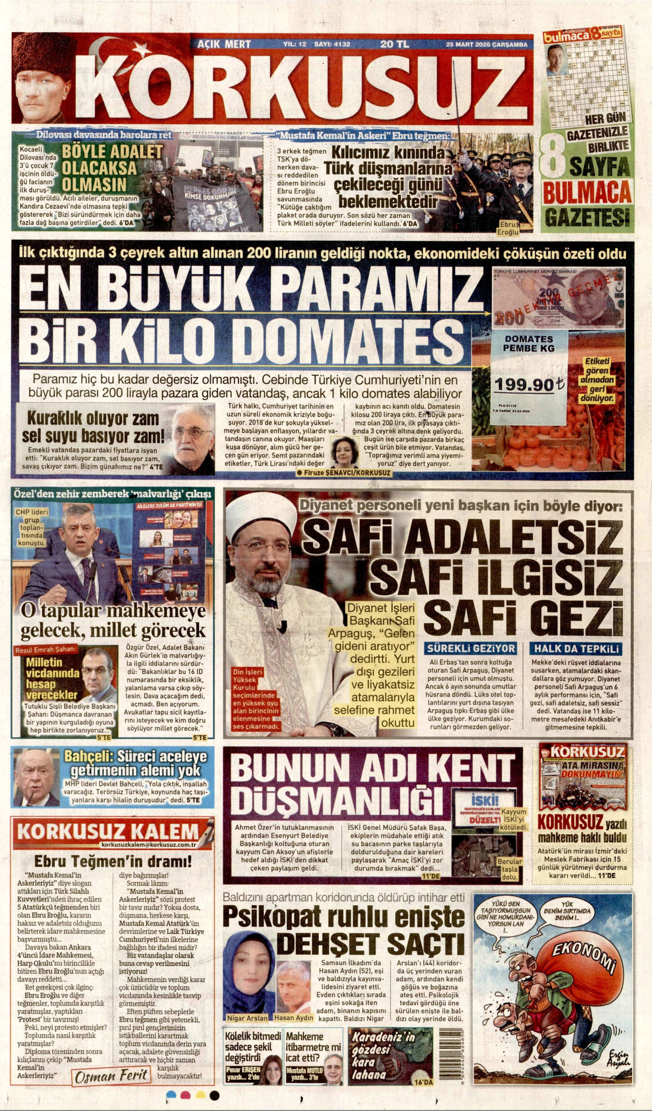 KORKUSUZ gazetesinin 25 Mart 2026 tarihli birinci sayfası