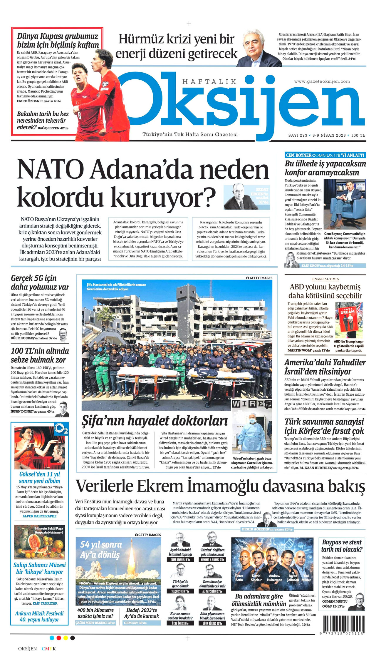 OKSİJEN gazetesinin 3 Nisan 2026 tarihli birinci sayfası