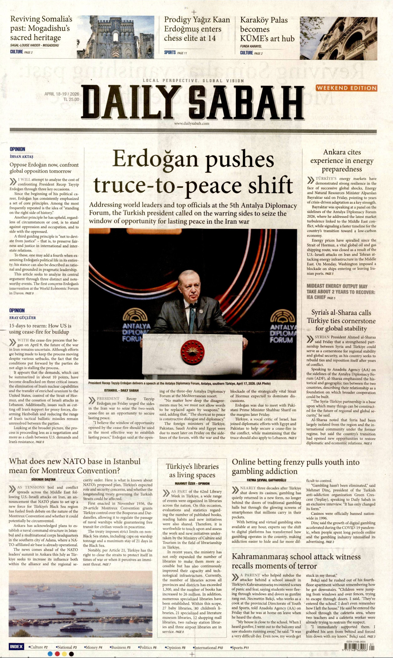 DAİLY SABAH gazetesinin 18 Nisan 2026 tarihli birinci sayfası