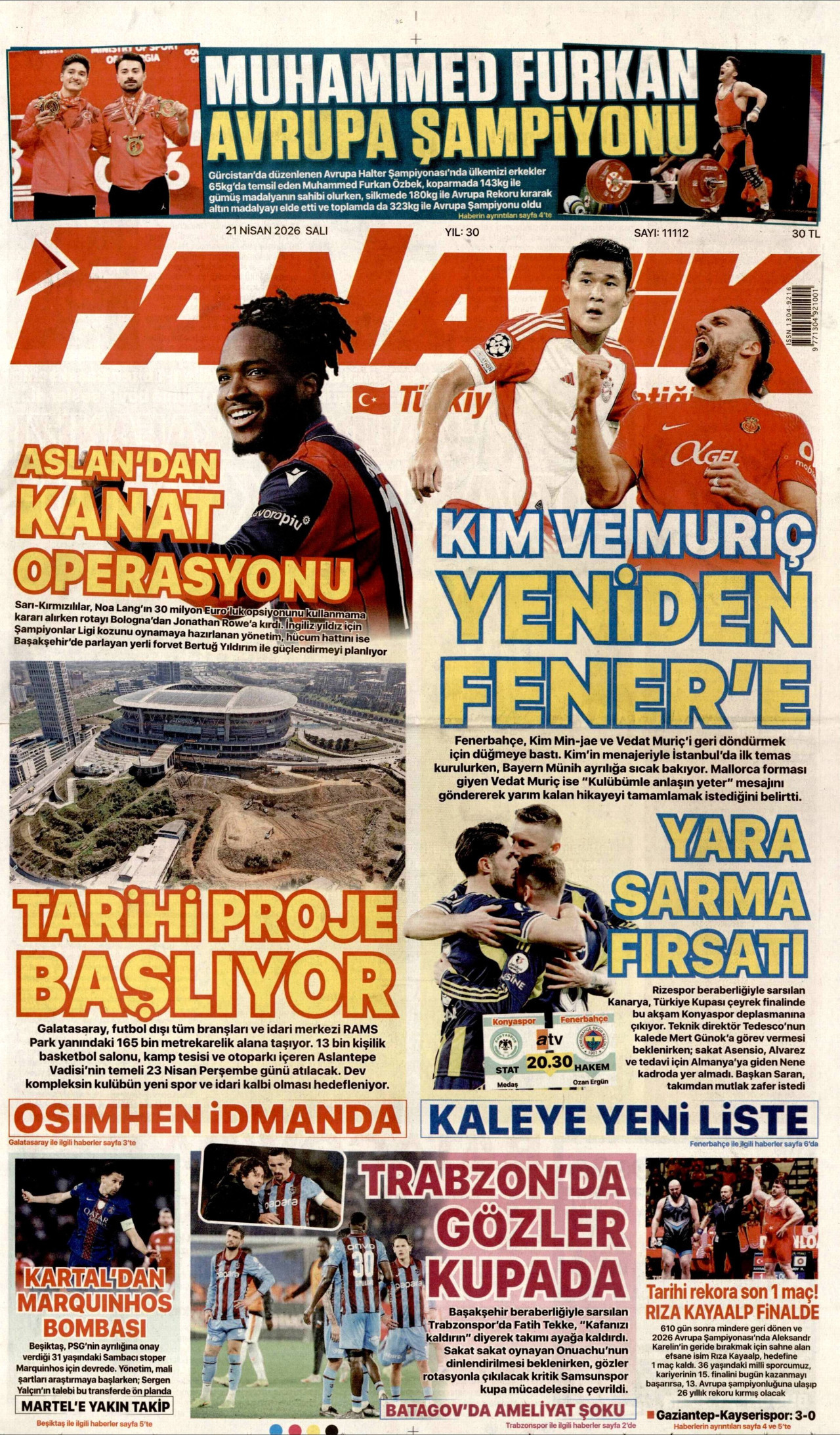 FANATİK gazetesinin 21 Nisan 2026 tarihli birinci sayfası