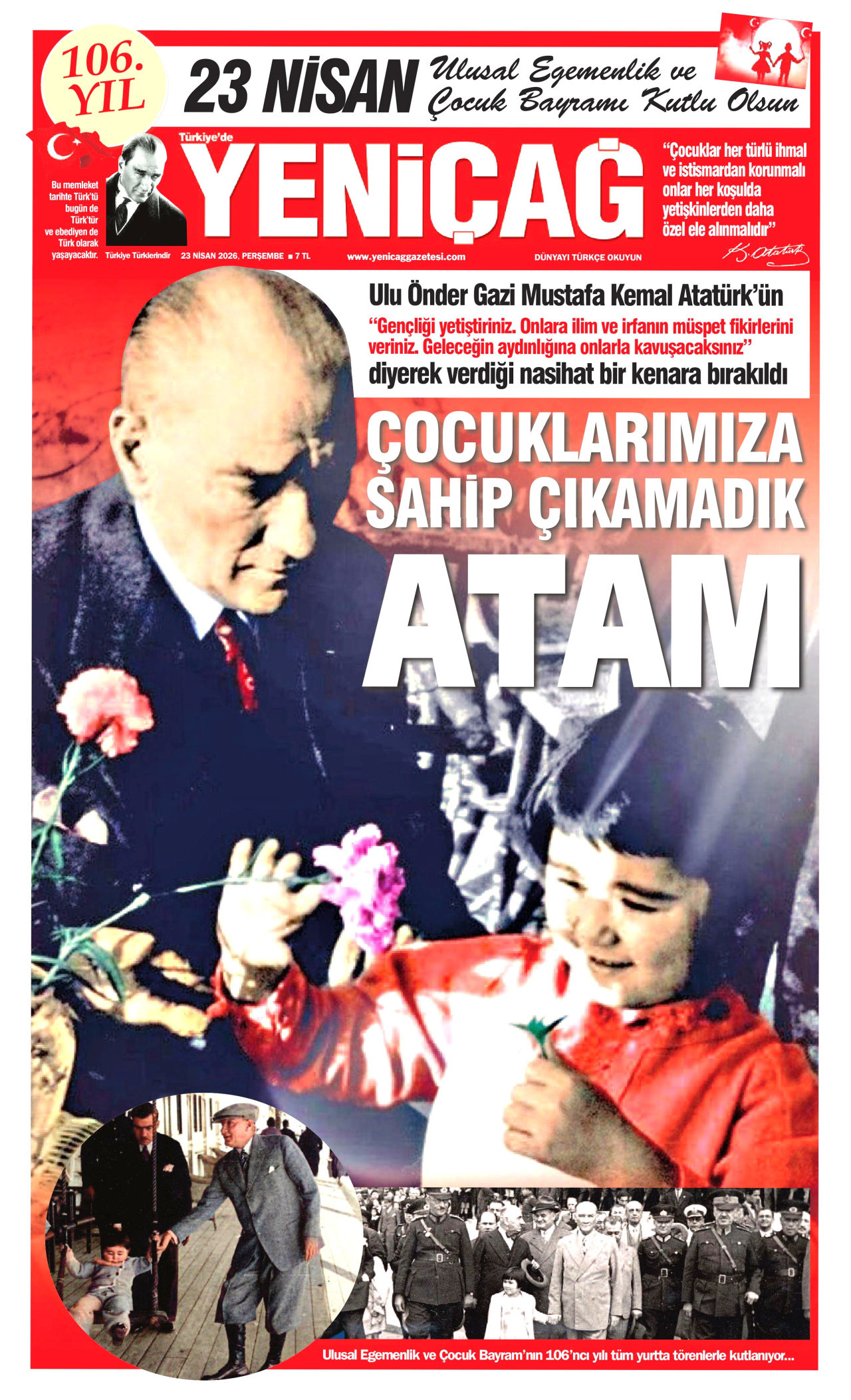 YENİÇAĞ gazetesinin 23 Nisan 2026 tarihli birinci sayfası