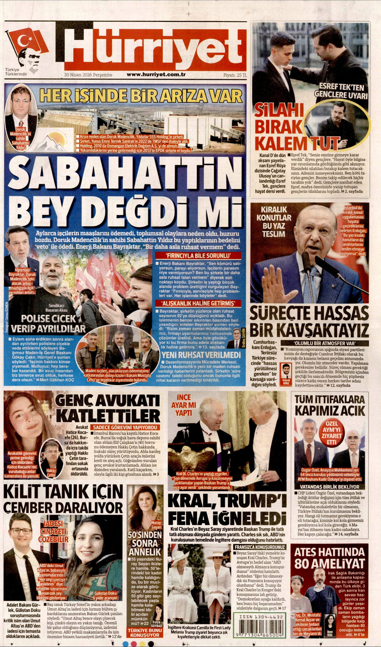 HÜRRİYET gazetesinin 30 Nisan 2026 tarihli birinci sayfası
