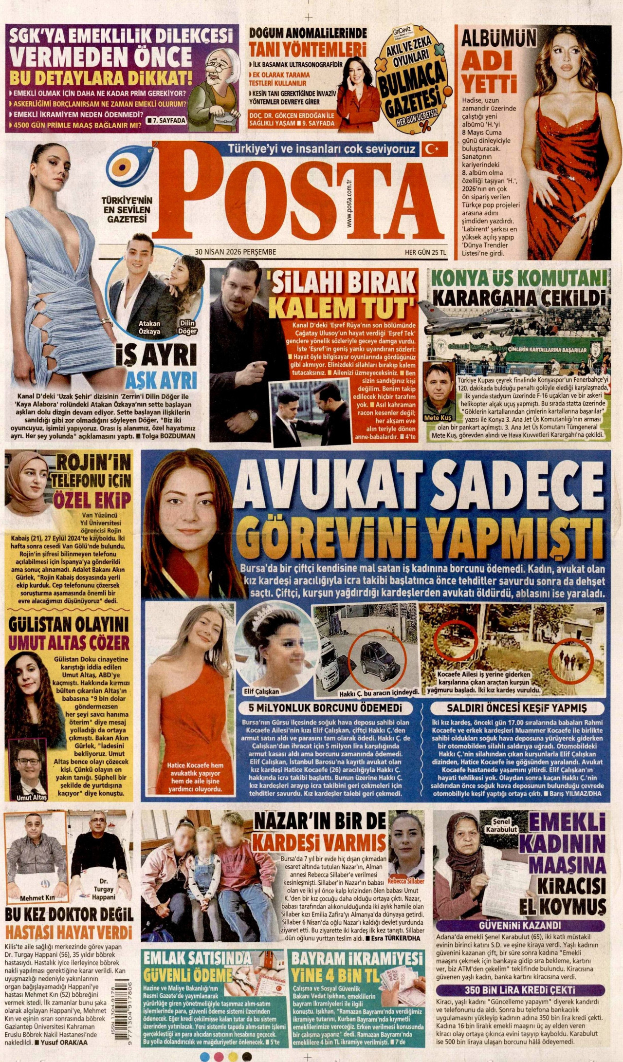 POSTA gazetesinin 30 Nisan 2026 tarihli birinci sayfası