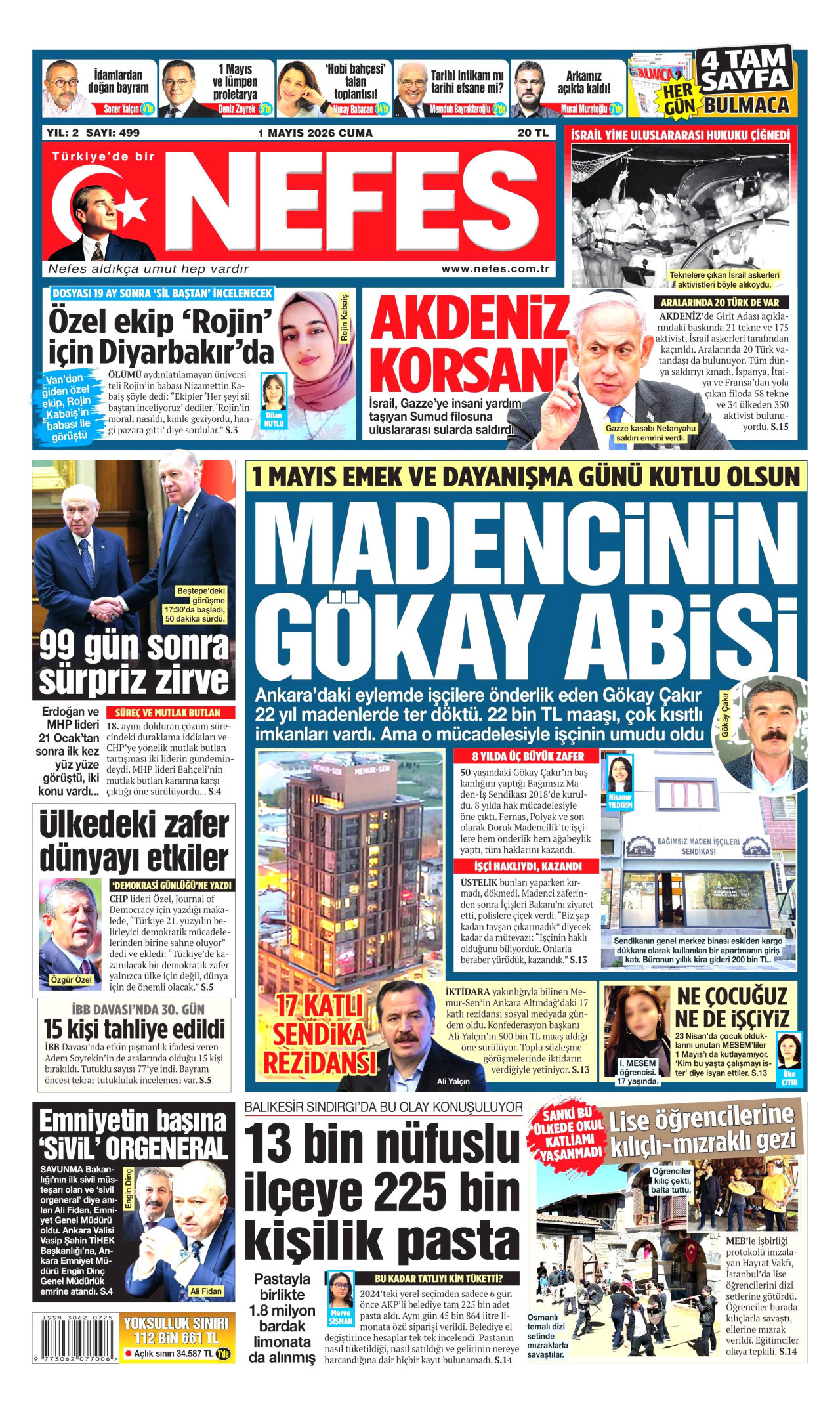 NEFES gazetesinin 1 Mayıs 2026 tarihli birinci sayfası