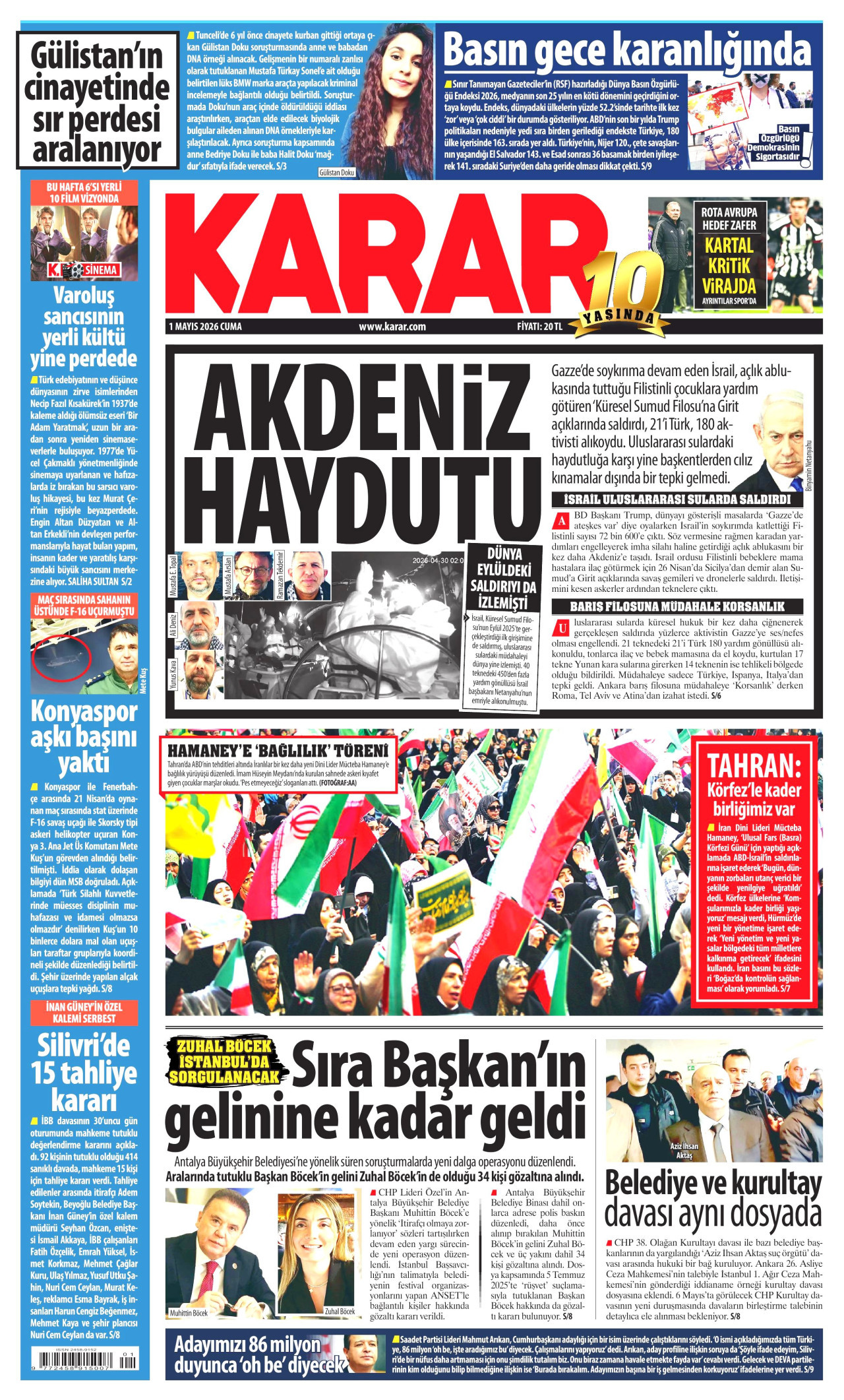 KARAR gazetesinin 1 Mayıs 2026 tarihli birinci sayfası
