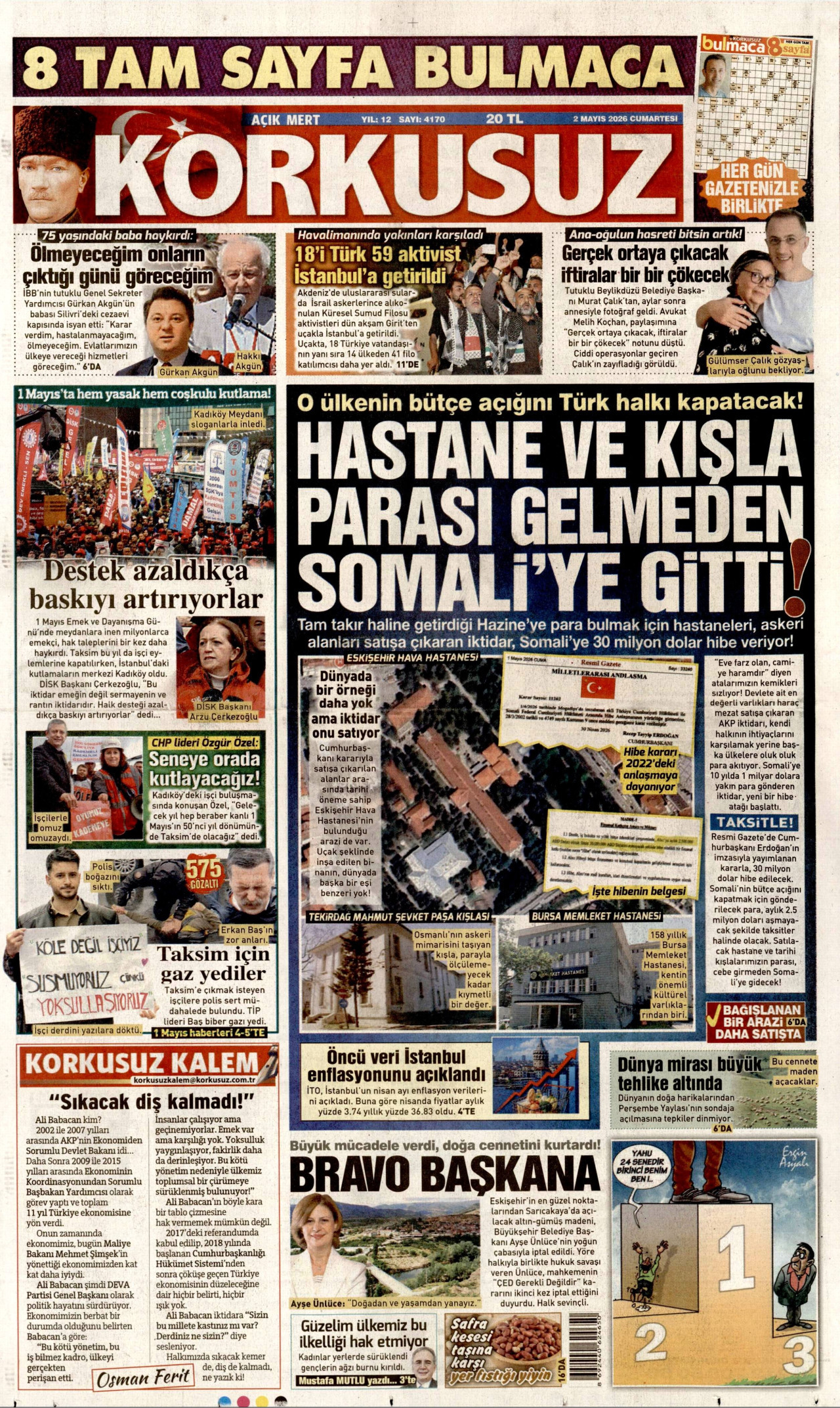 KORKUSUZ gazetesinin 2 Mayıs 2026 tarihli birinci sayfası