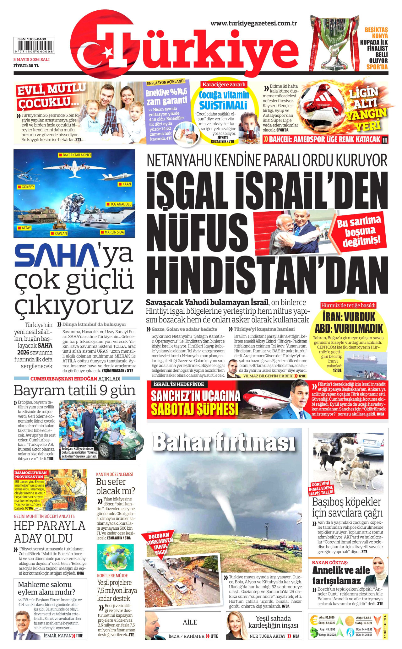 TÜRKİYE GAZETESİ gazetesinin 5 Mayıs 2026 tarihli birinci sayfası