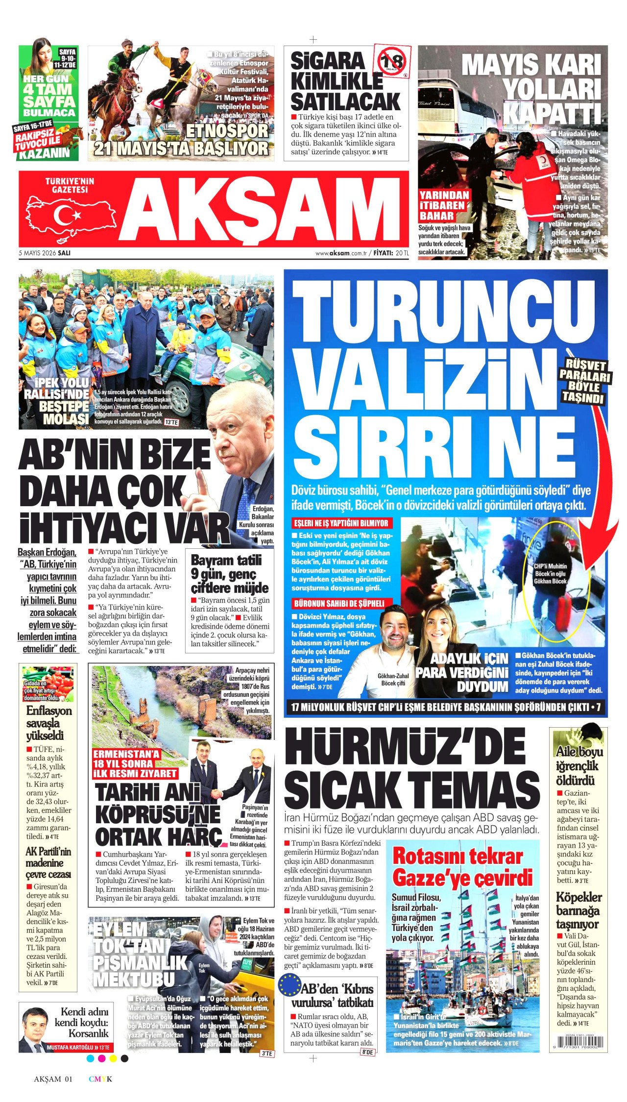 AKŞAM gazetesinin 5 Mayıs 2026 tarihli birinci sayfası