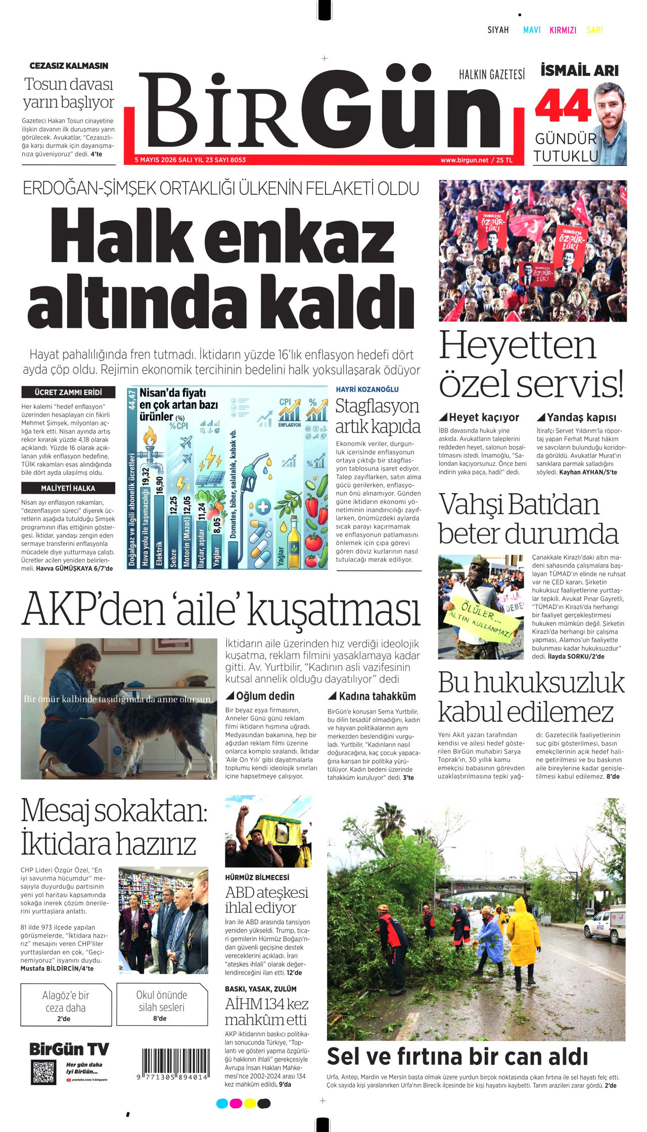 BİRGÜN gazetesinin 5 Mayıs 2026 tarihli birinci sayfası
