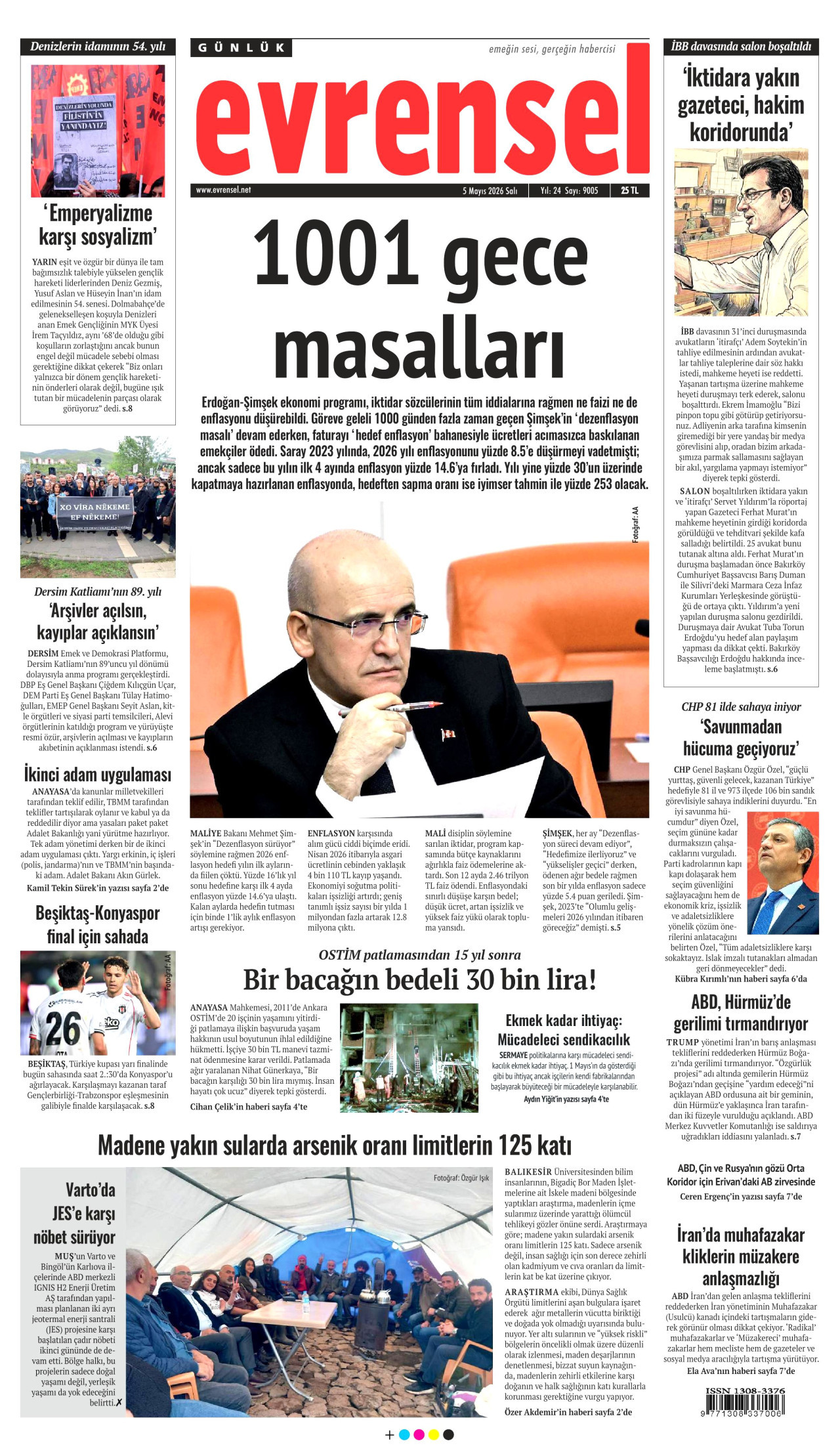 EVRENSEL gazetesinin 5 Mayıs 2026 tarihli birinci sayfası