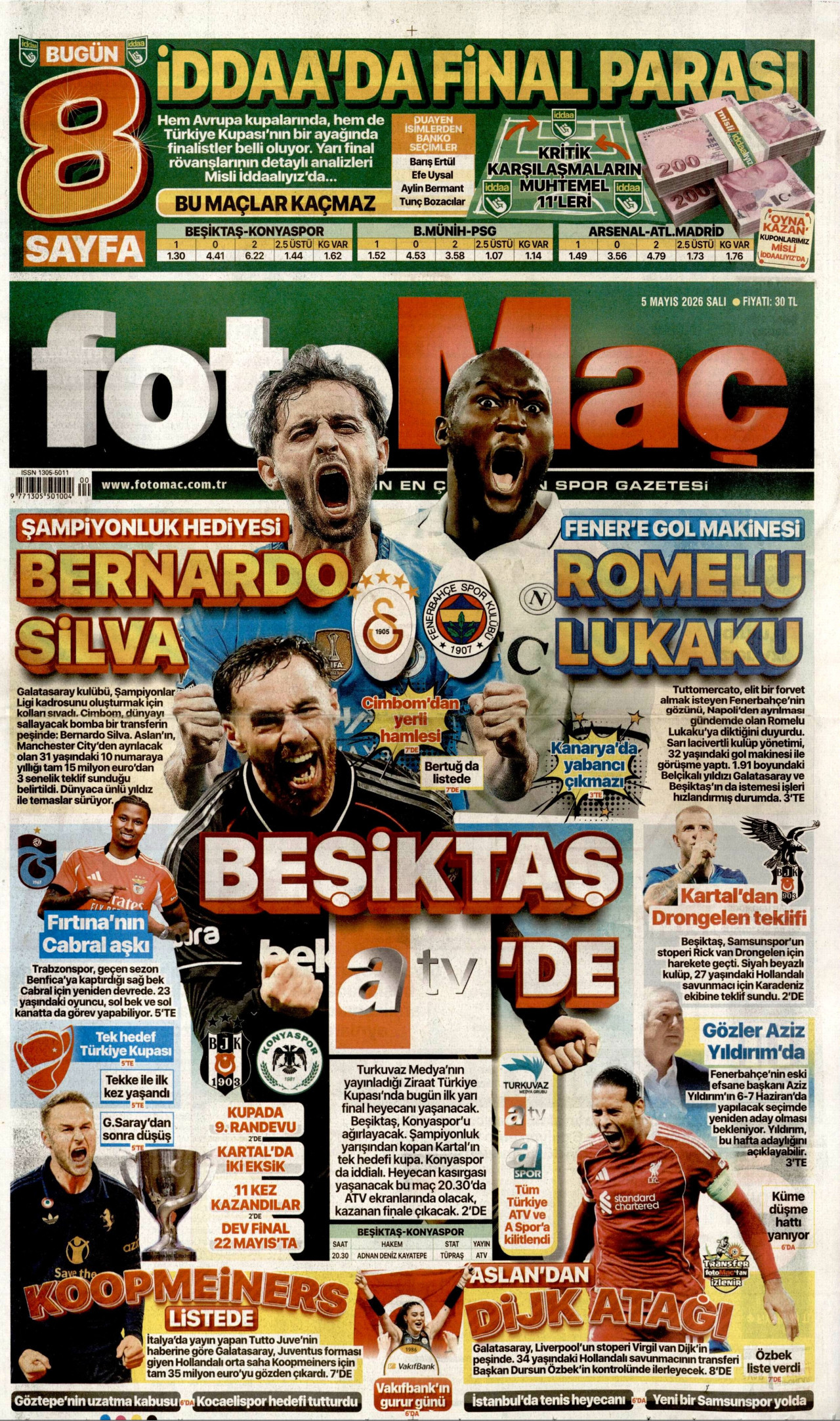 FOTOMAÇ gazetesinin 5 Mayıs 2026 tarihli birinci sayfası