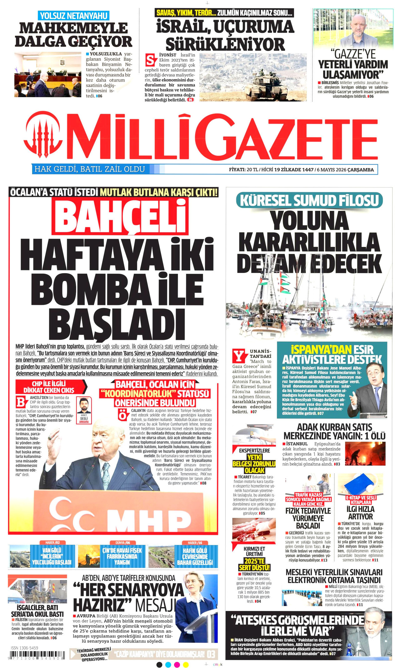 MİLLİ GAZETE gazetesinin 6 Mayıs 2026 tarihli birinci sayfası
