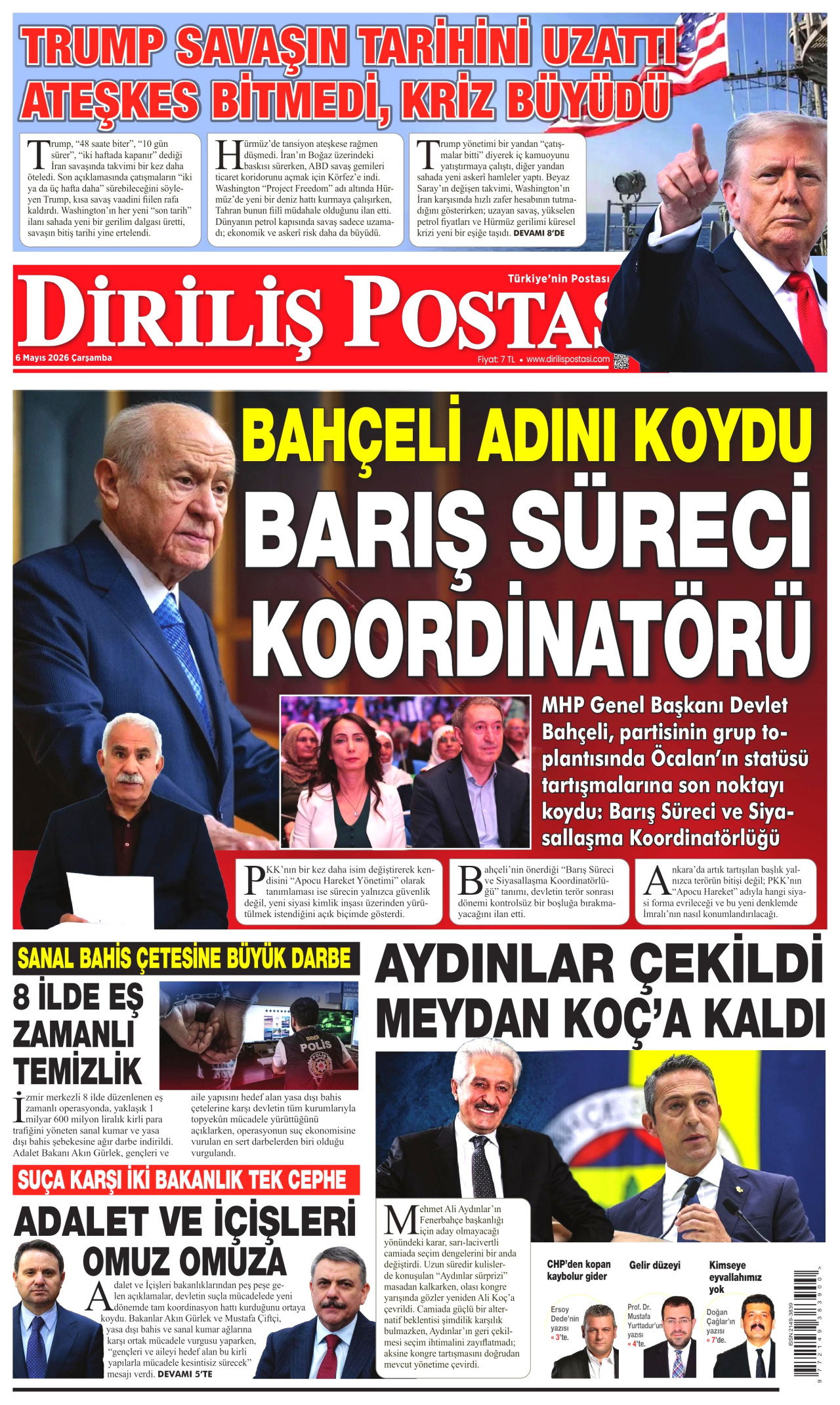 DİRİLİŞ POSTASI gazetesinin 6 Mayıs 2026 tarihli birinci sayfası