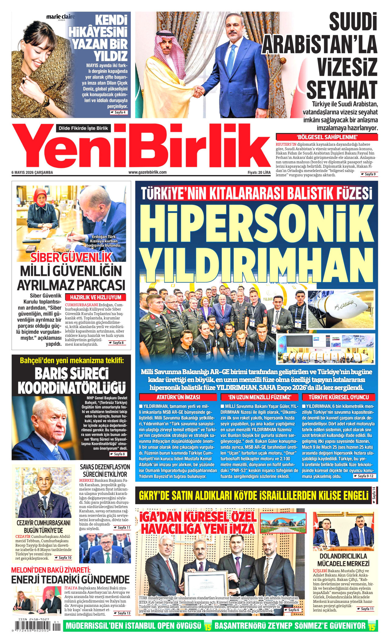 YENİBİRLİK gazetesinin 6 Mayıs 2026 tarihli birinci sayfası