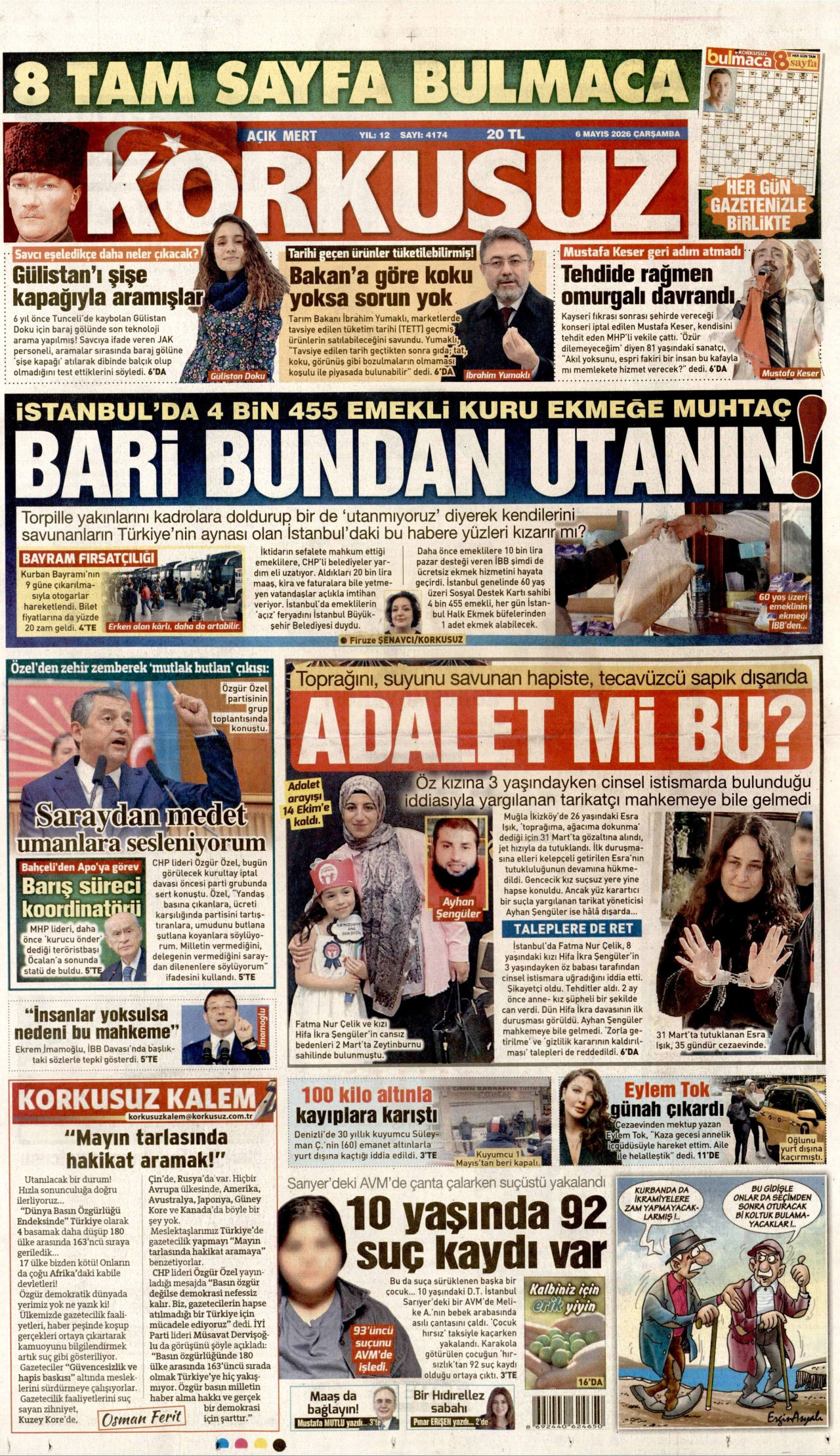 KORKUSUZ gazetesinin 6 Mayıs 2026 tarihli birinci sayfası