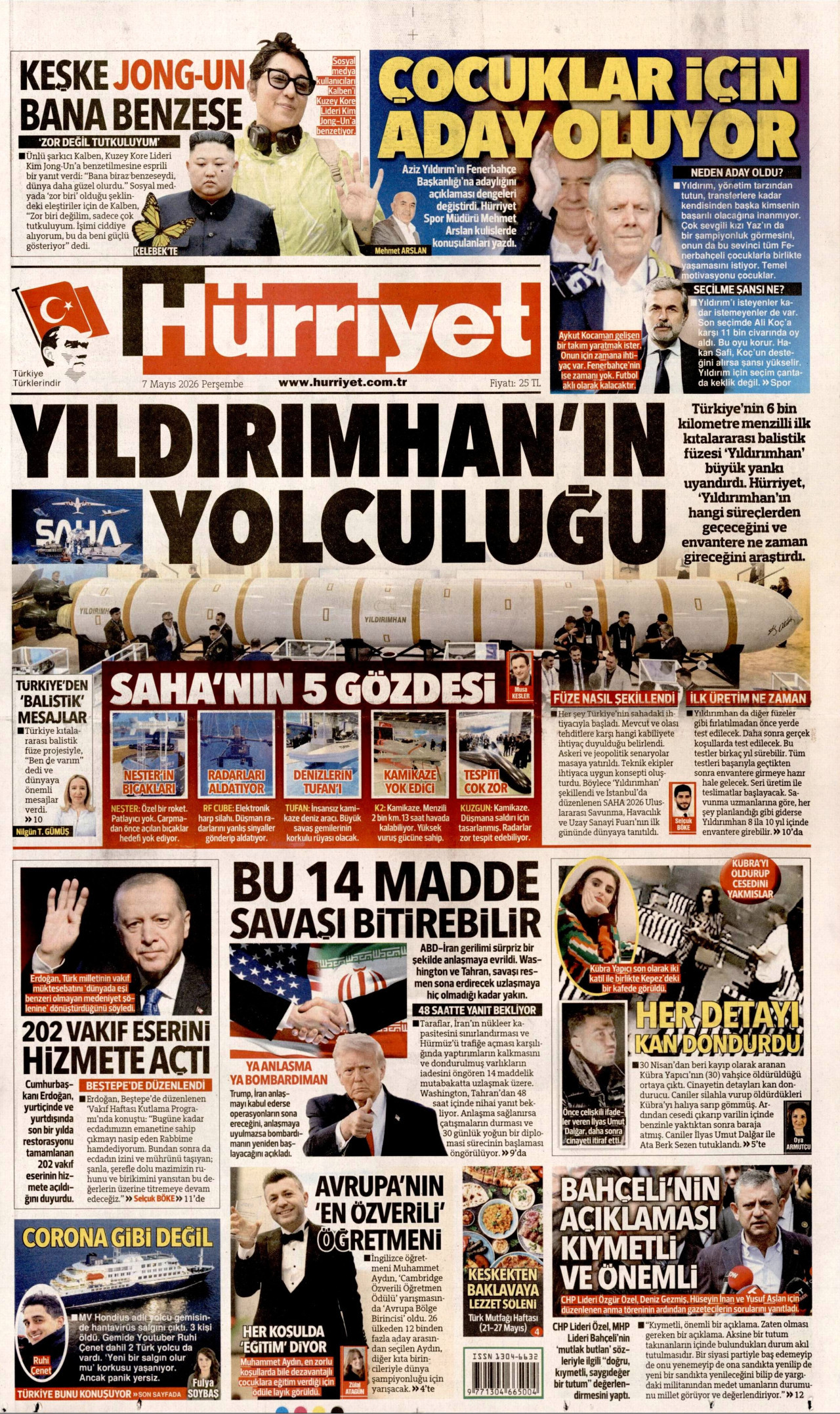 HÜRRİYET gazetesinin 7 Mayıs 2026 tarihli birinci sayfası