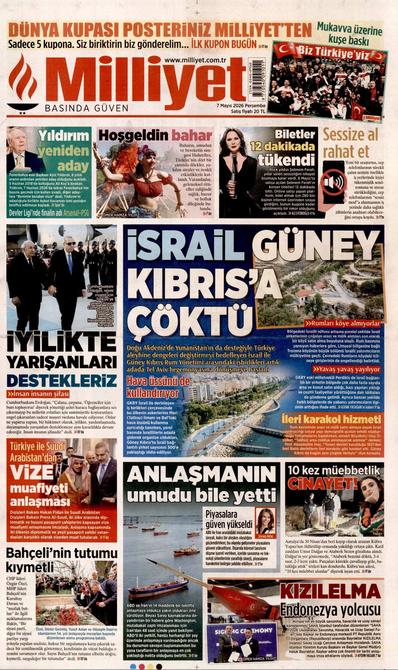 MİLLİYET gazetesinin 7 Mayıs 2026 tarihli birinci sayfası