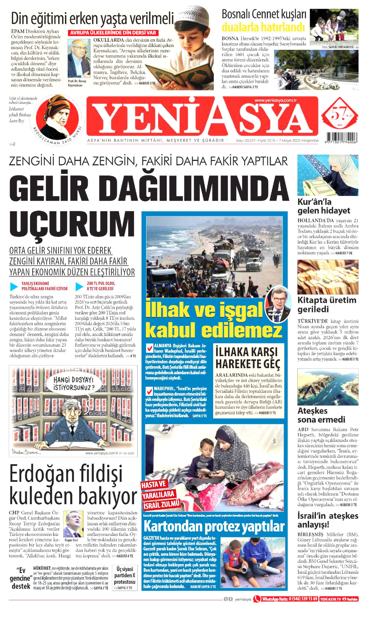 YENİ ASYA gazetesinin 7 Mayıs 2026 tarihli birinci sayfası